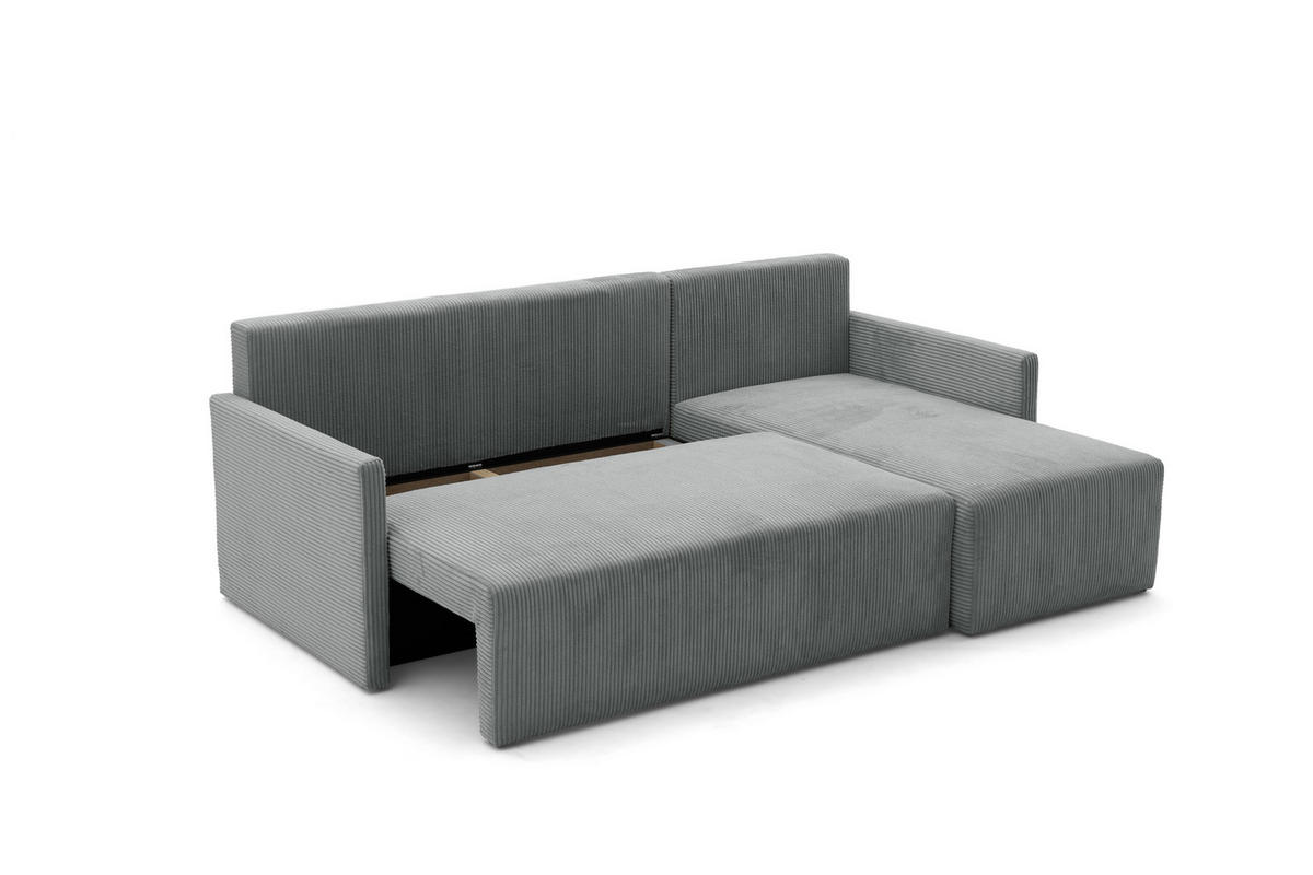 ECKSOFA GARDA L Links mit Schlaffunktion 132x198 Cord Grau - Schwarz/Grau, Holz/Kunststoff (209/145cm) - NACANAPA