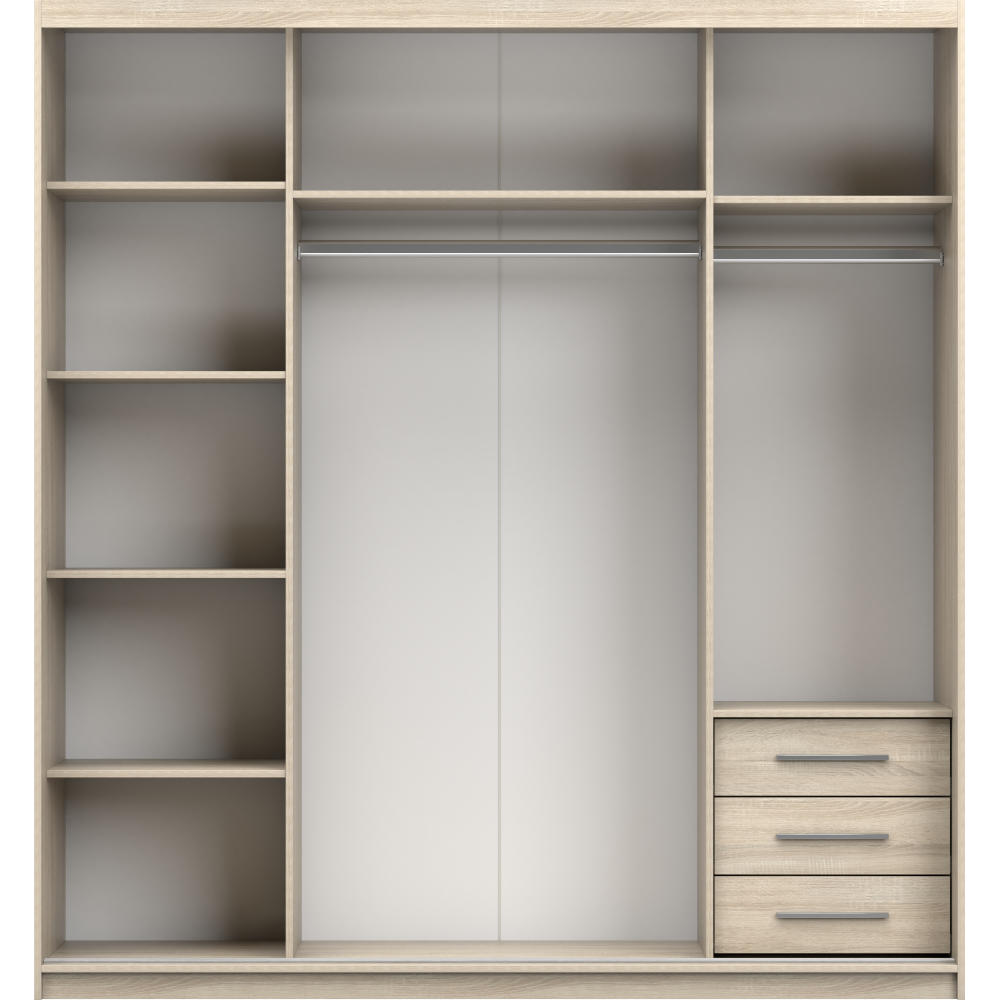 SCHWEBETÜRENSCHRANK Pola 42 B Sonoma Eiche/Weiß + Spiegel 203 cm - Alufarben/Weiß, Holzwerkstoff/Metall (203/218/61cm) - imoebel24