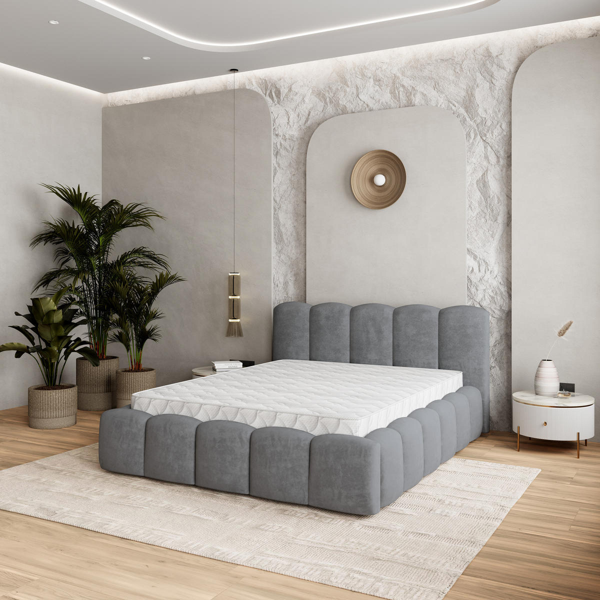 POLSTERBETT FALINA 160x200 cm mit Bettkästen - Grau - Grau, Holz (160/200cm) - MASSENO