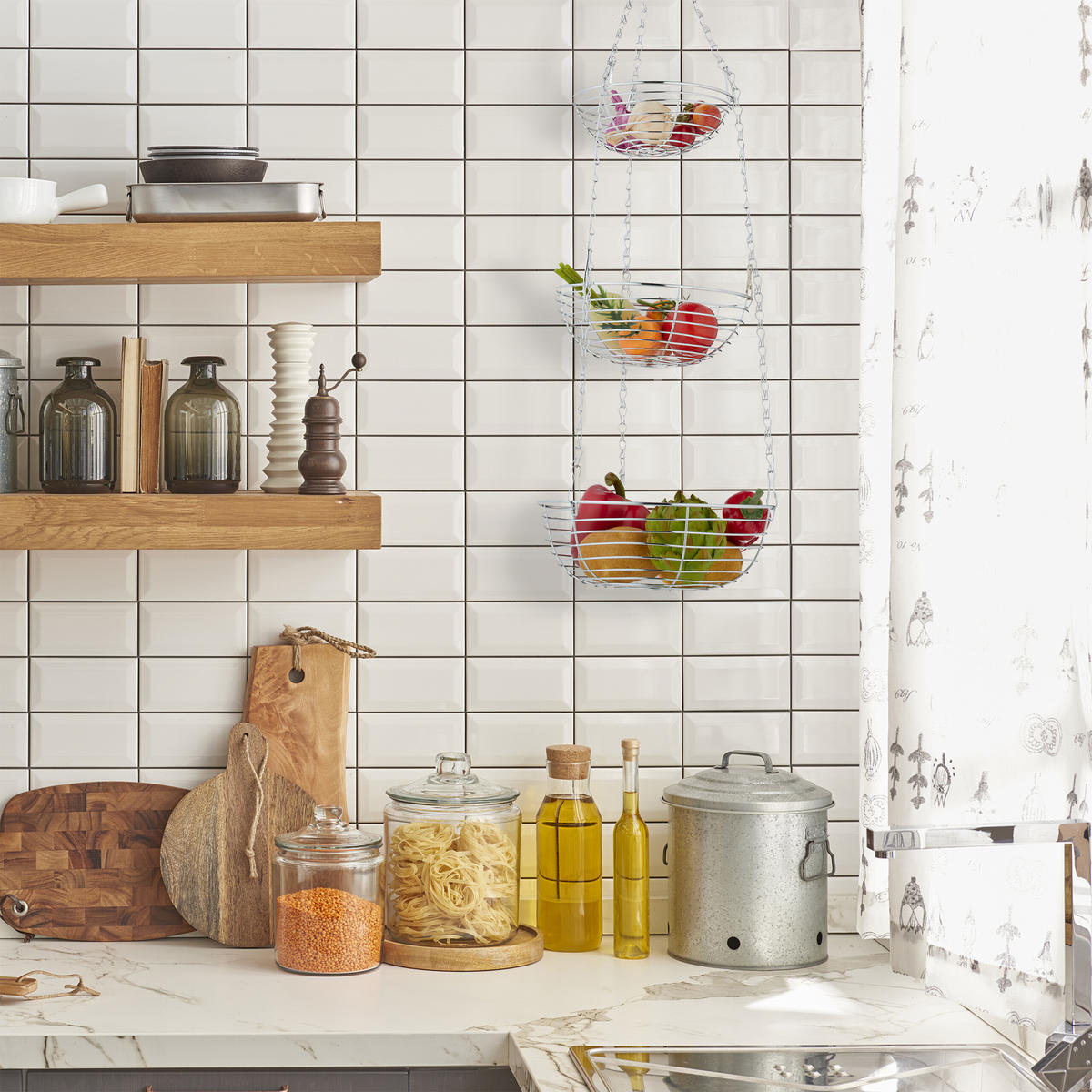 OBSTKORB - Silberfarben, Metall (26.5/82/26.5cm) - Relaxdays