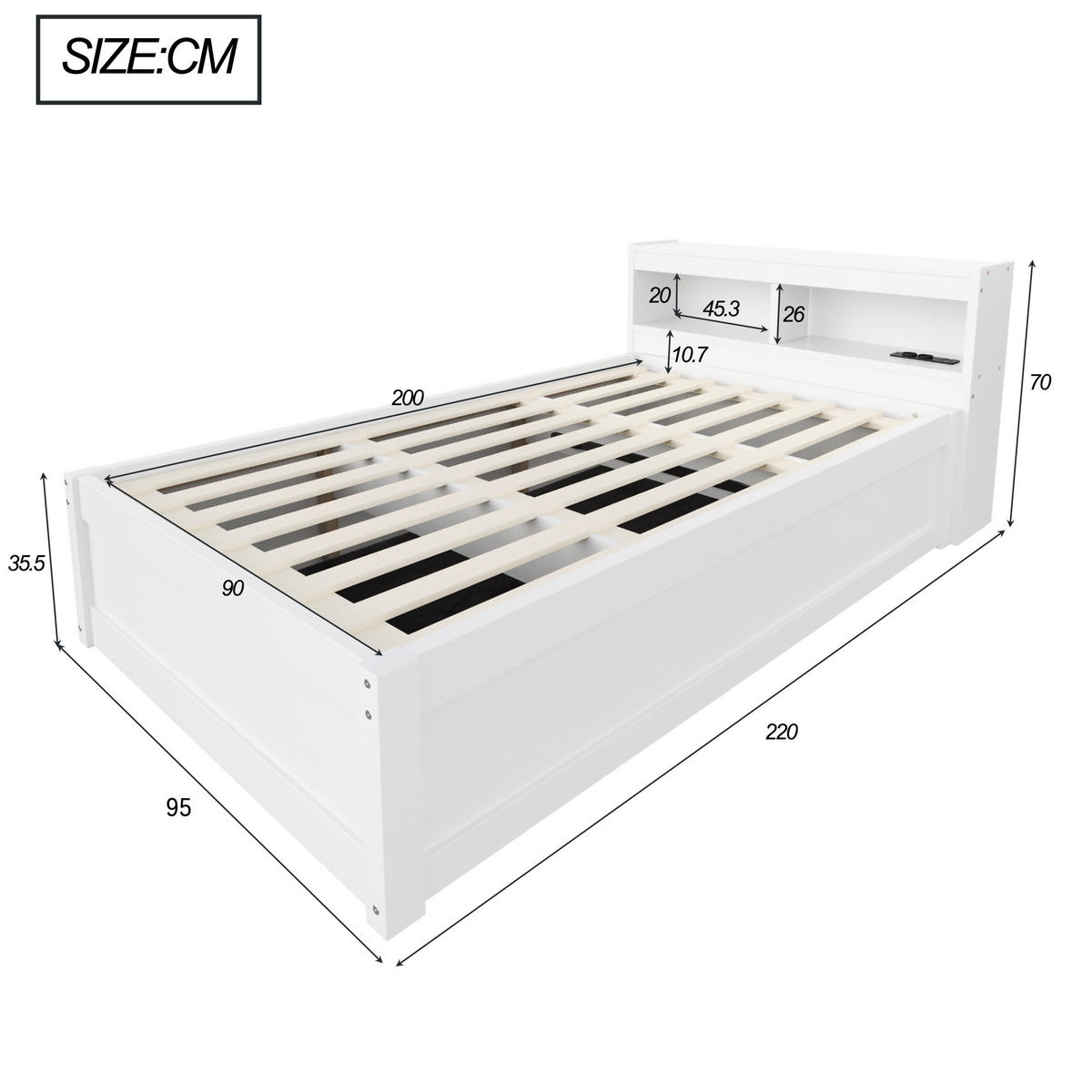 SCHLAFSOFA 90x200cm LED Stauraum Steckdose Massivholz Weiß - Weiß, Holzwerkstoff (90/200cm) - FLIEKS