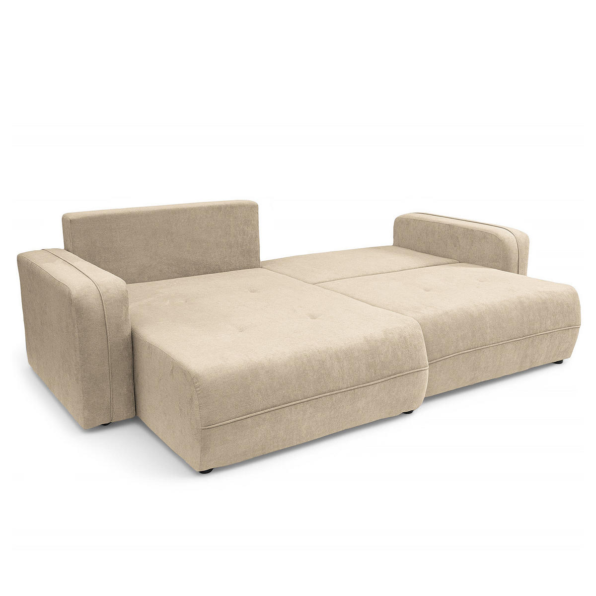 ECKSOFA mit Schlaffunktion - 244 cm - Creme/Schwarz, Kunststoff/Textil (244/145cm) - home24