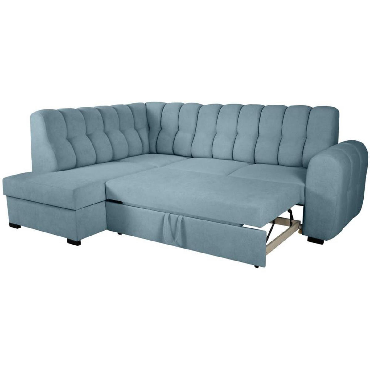 ECKSCHLAFSOFA Zoja links hellblau - Schwarz/Hellblau, Textil (261/193cm) - Beautysofa