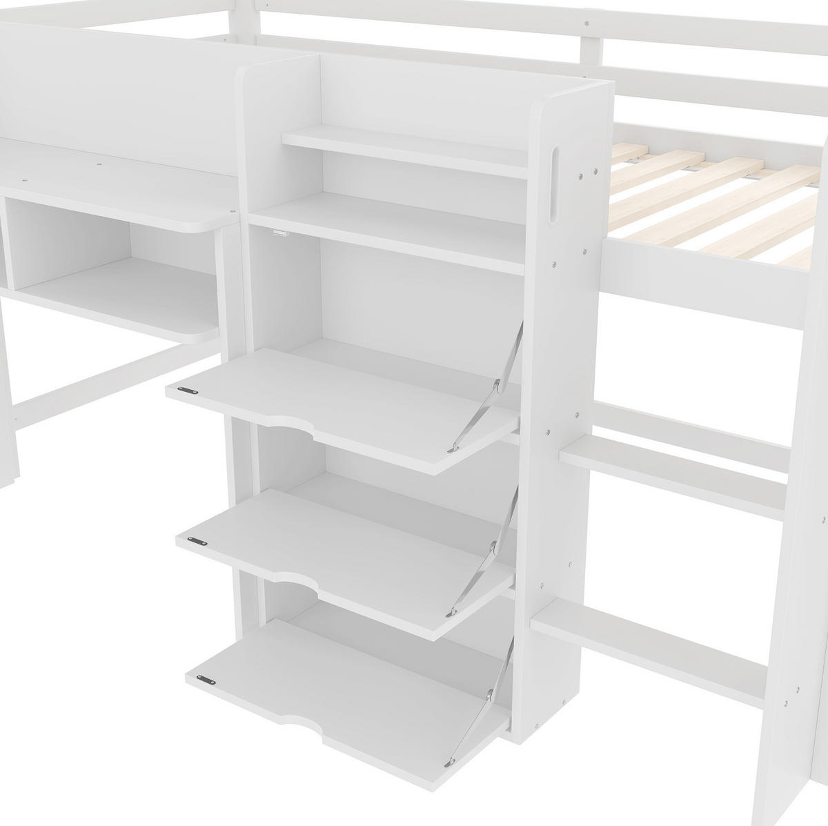 HALBHOCHBETT aus Kiefernholz, MDF und Sperrholz 90x200 cm Weiß in Hausform mit Stauraum - Weiß, Holz (90/200cm) - IVMEU