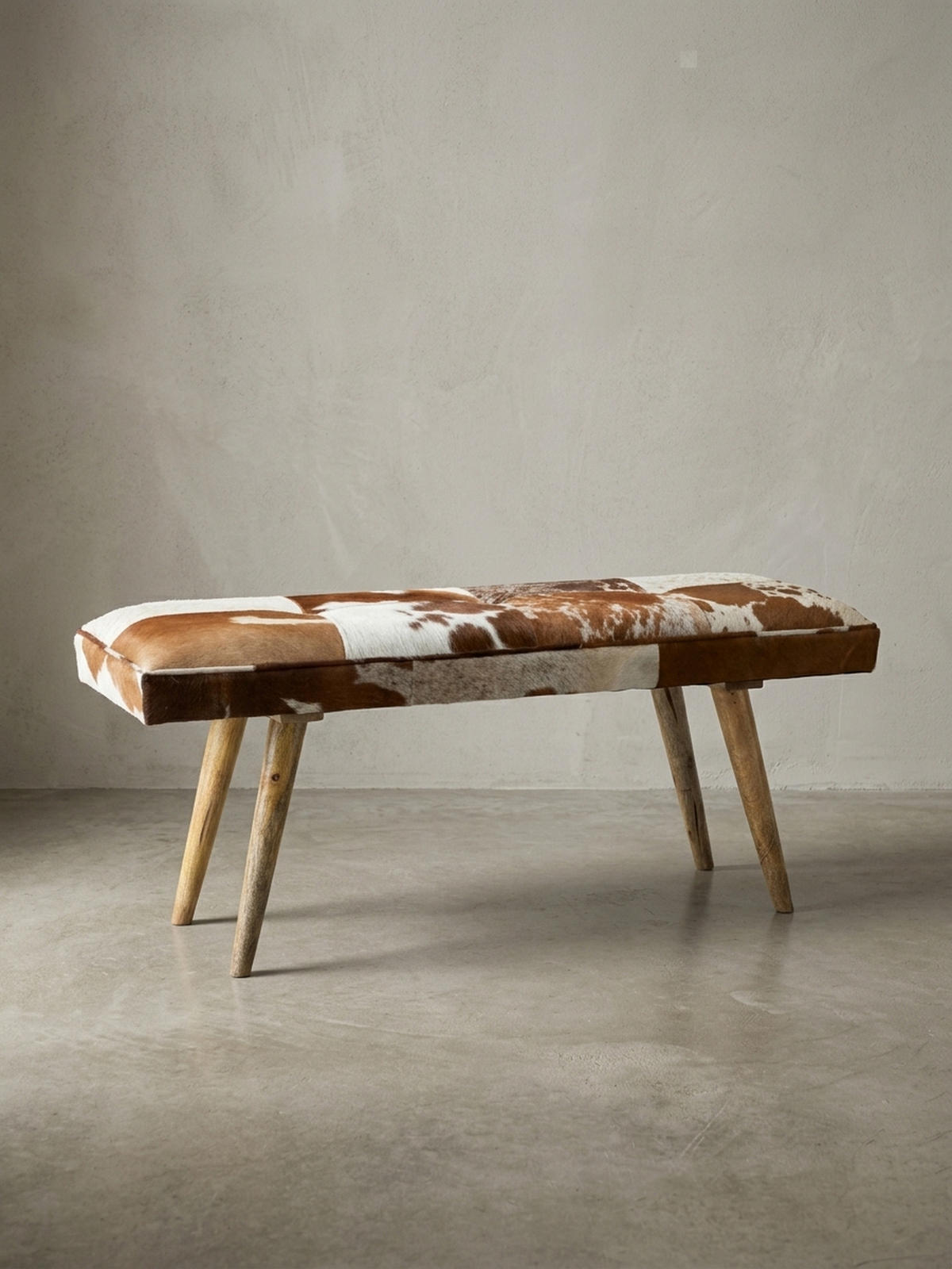 SITZBANK – Ziegenfell/Leder, Landhausstil, Mango Holz, 220 kg Belastbarkeit - Braun, Mangoholz/Leder (120/52/40cm) - KADIMA DESIGN