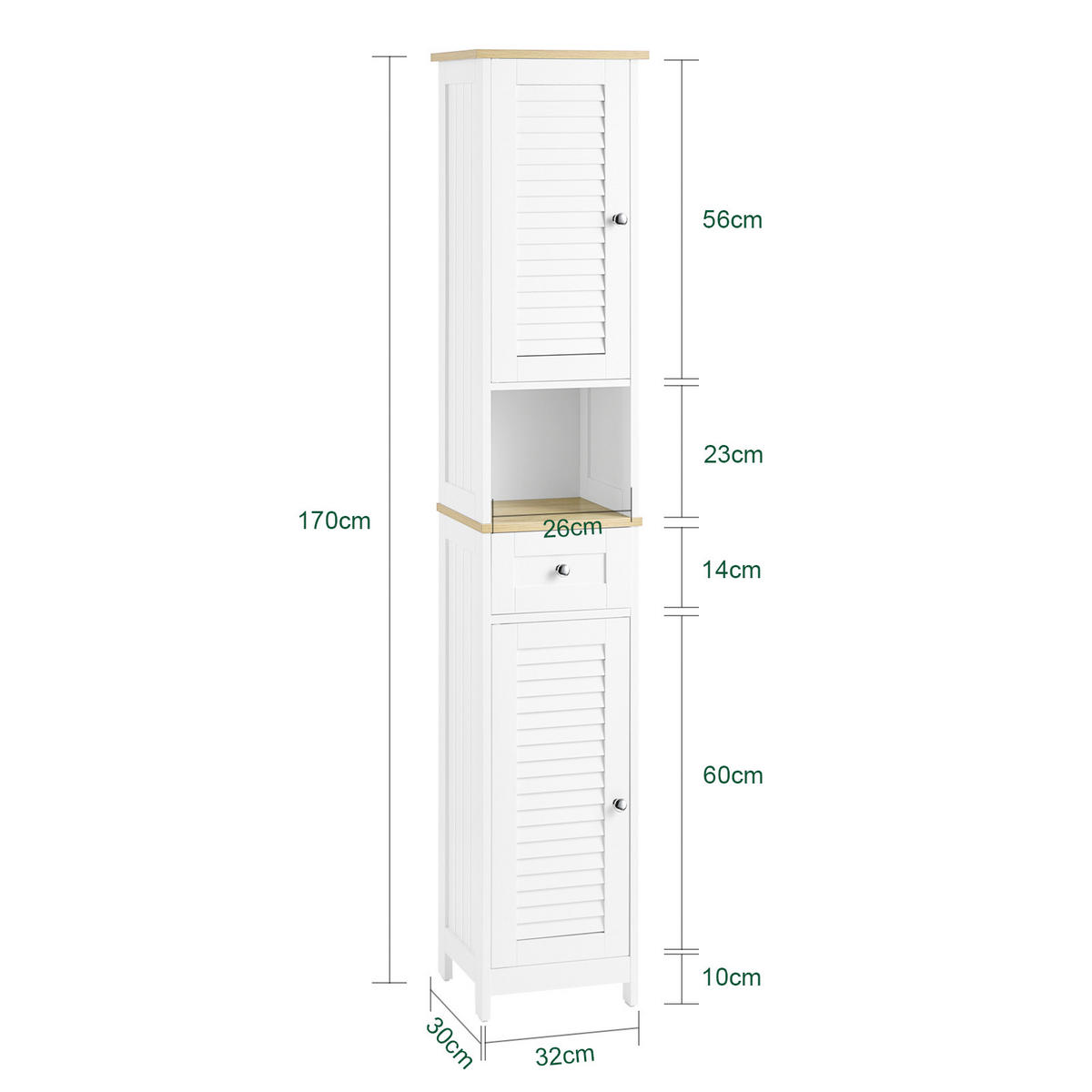 HOCHSCHRANK Weiß - Weiß, Holzwerkstoff (32/170/30cm) - SoBuy