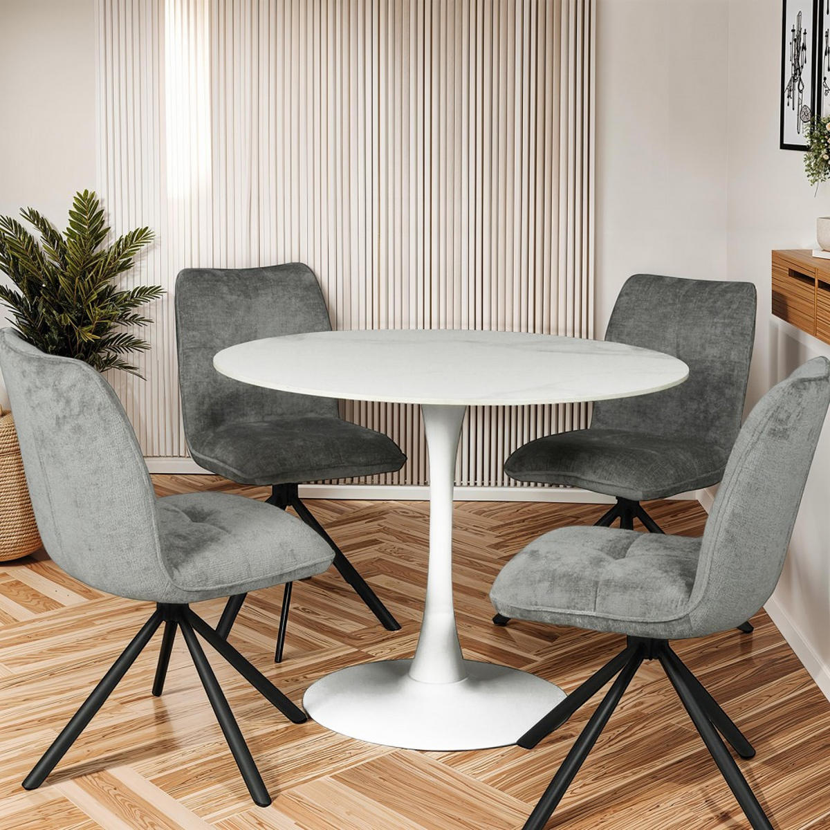 ESSTISCH aus Kunstein/ 4-5 Personen, D.100 cm, weiß - Weiß, Stein (100/100/77cm) - Weber Industries
