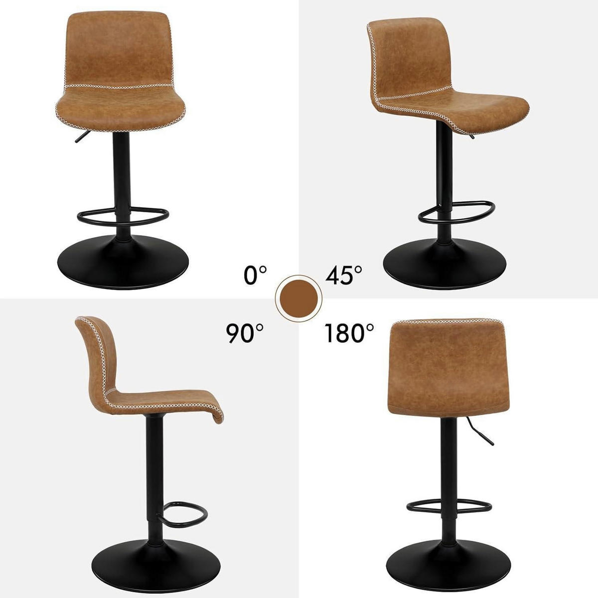 BARHOCKER 2er Set Kunstleder Braun, höhenverstellbar und 360° drehbar - Braun, Kunststoff (41.5/107/41.5cm)