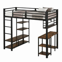 HOCHBETT mit Schreibtisch 120x200 cm Metall Holzoptik Schwarz - Schwarz, Metall (120/200cm) - Meubliv