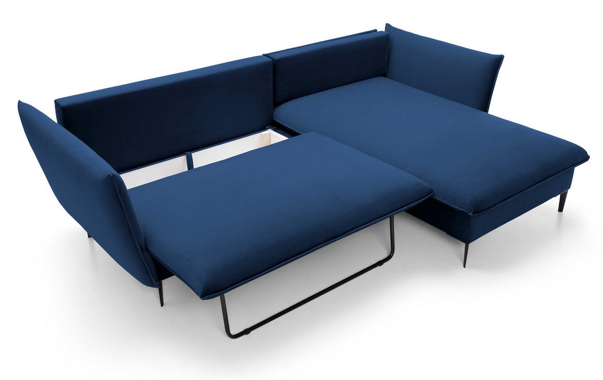 ECKSOFA Flavio mit Schlaffunktion, Bettkasten 260 cm, Rechts, Dunkelblau - Dunkelblau, Holz (167/258cm) - Emporius