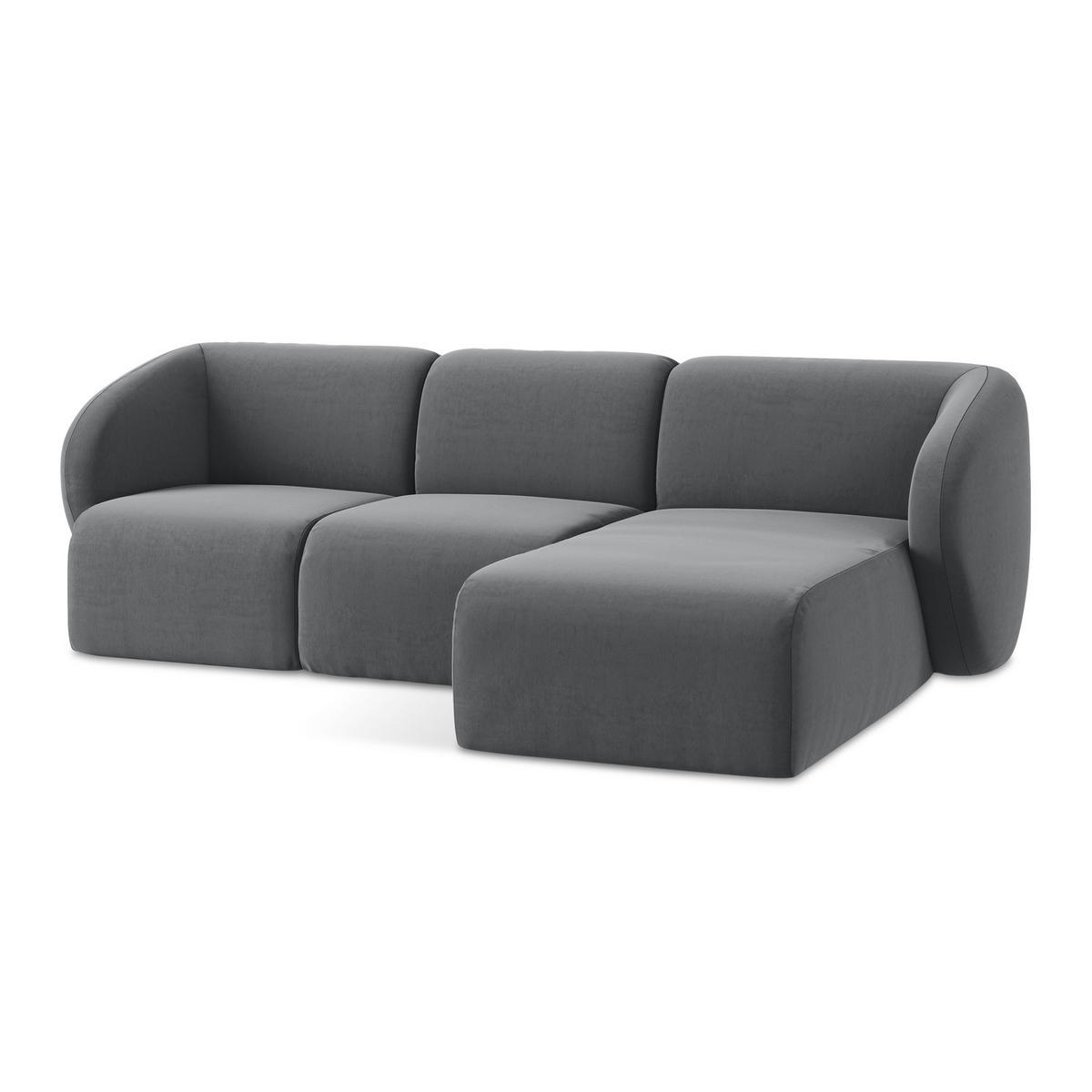 ECKSOFA Rechts Samt Stoff Grau - Edelstahlfarben/Schwarz, Holzwerkstoff/Kunststoff (248/166cm) - LaMiaSofa