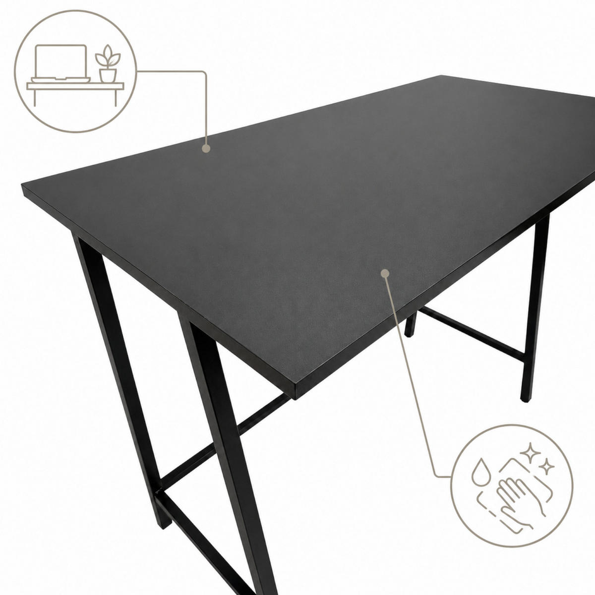 SCHREIBTISCH Metall Holzoptik Schwarz stabil 100x50x75 cm - Schwarz, Holzwerkstoff/Metall (50/100/75cm) - Begryf