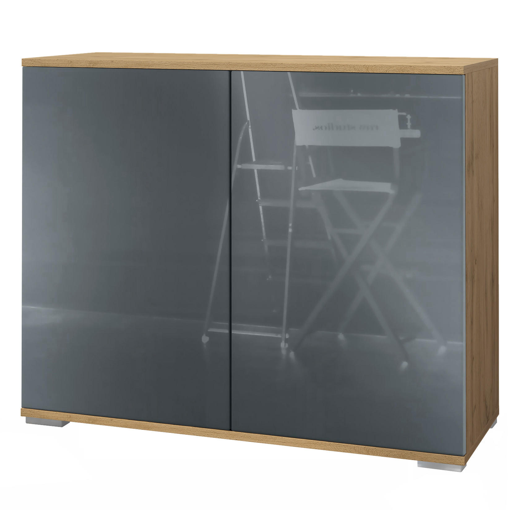 KOMMODE Skadu Grau Hochglanz - Grau, Holzwerkstoff (92.5/75.5/35cm) - Vladon