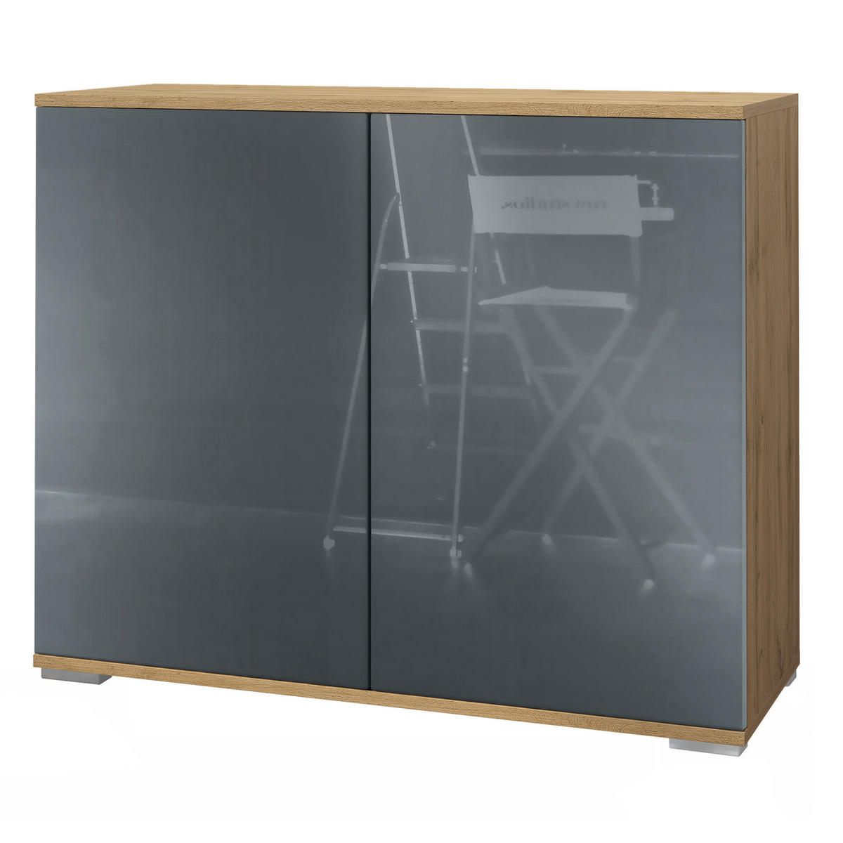 KOMMODE Skadu Grau Hochglanz - Grau, Holzwerkstoff (92.5/75.5/35cm) - Vladon