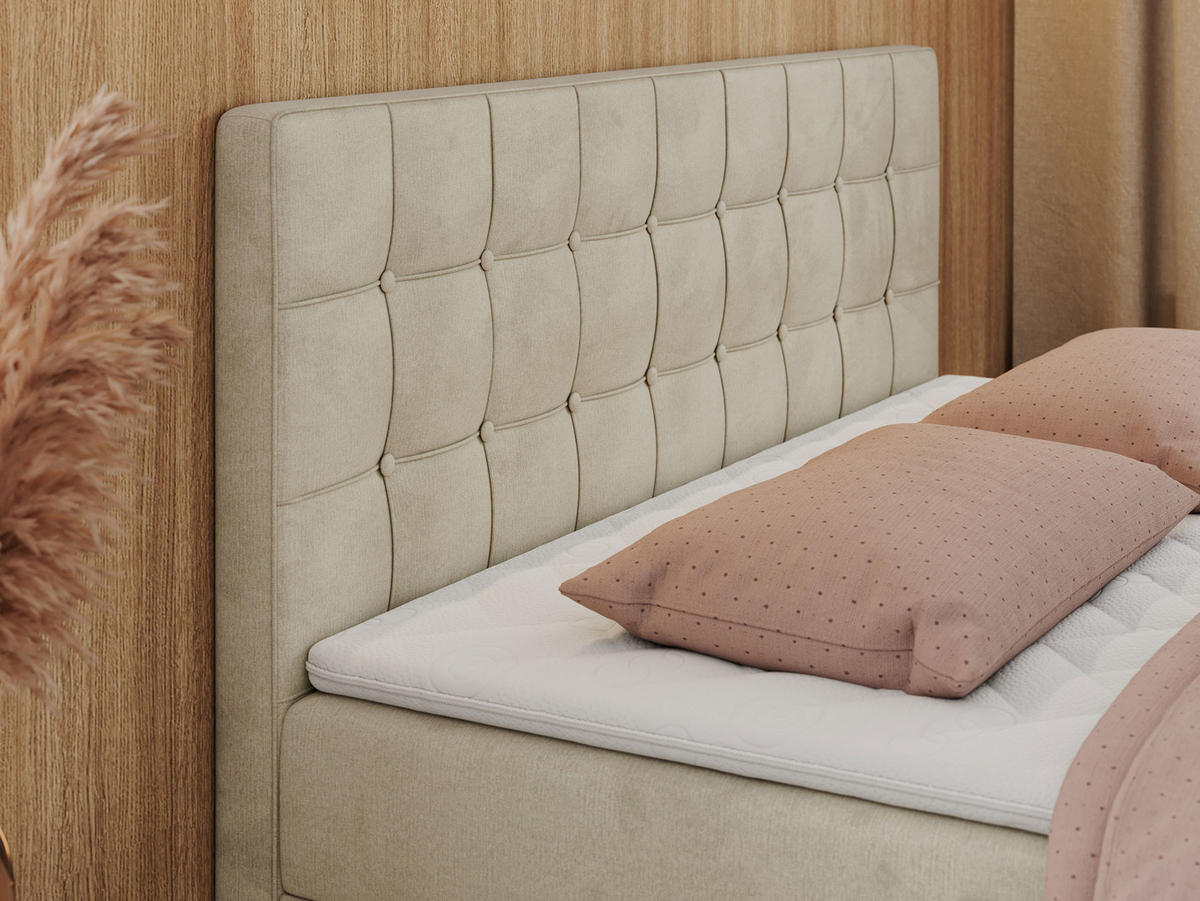 BOXBETT CARMEN 180/200 Beige Velvet - H3 - Beige, Holz/Textil (180/200cm) - MKS