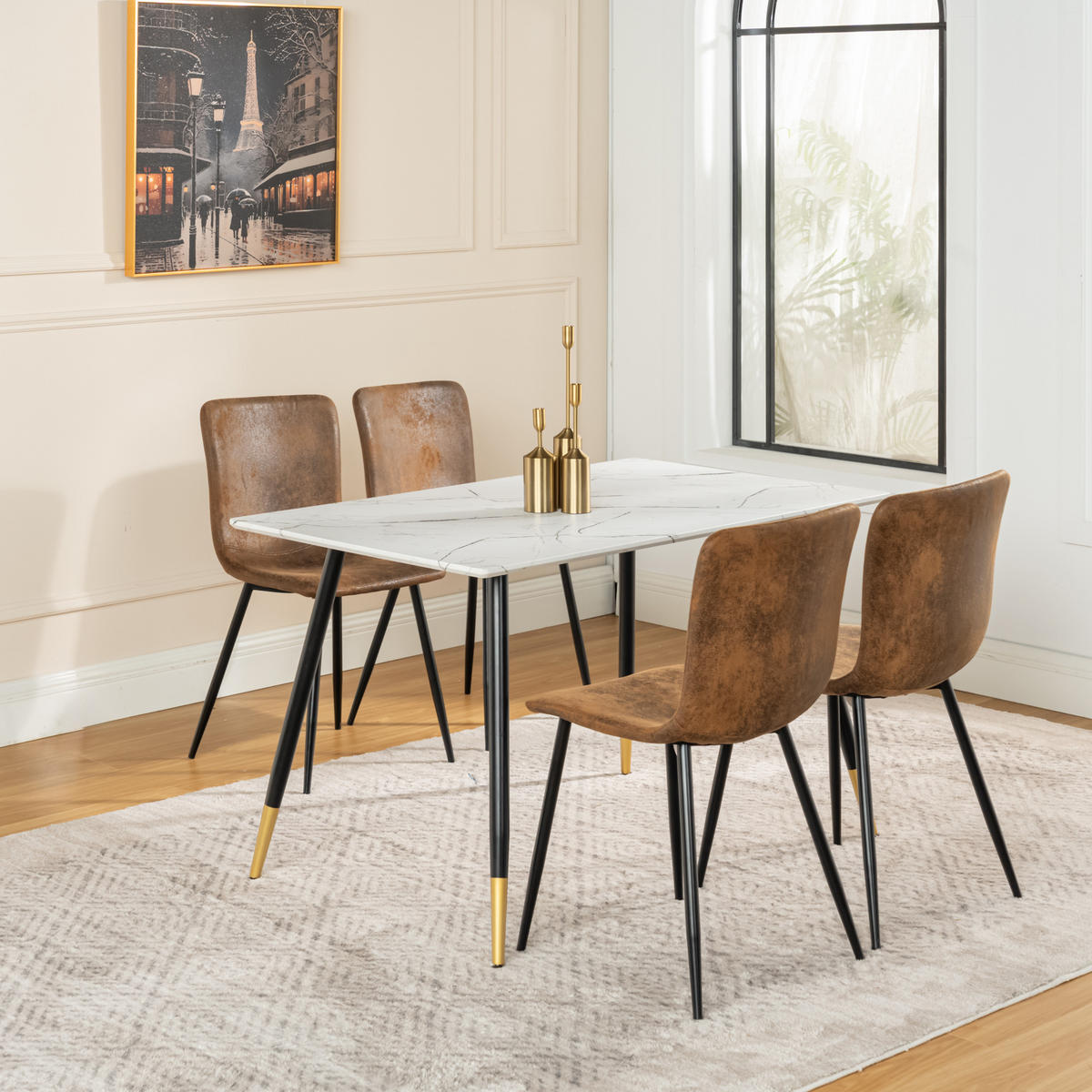 ESSTISCH SET weiß und braun - Braun/Weiß, Holzwerkstoff/Metall (70/75/110cm) - Urban Meuble