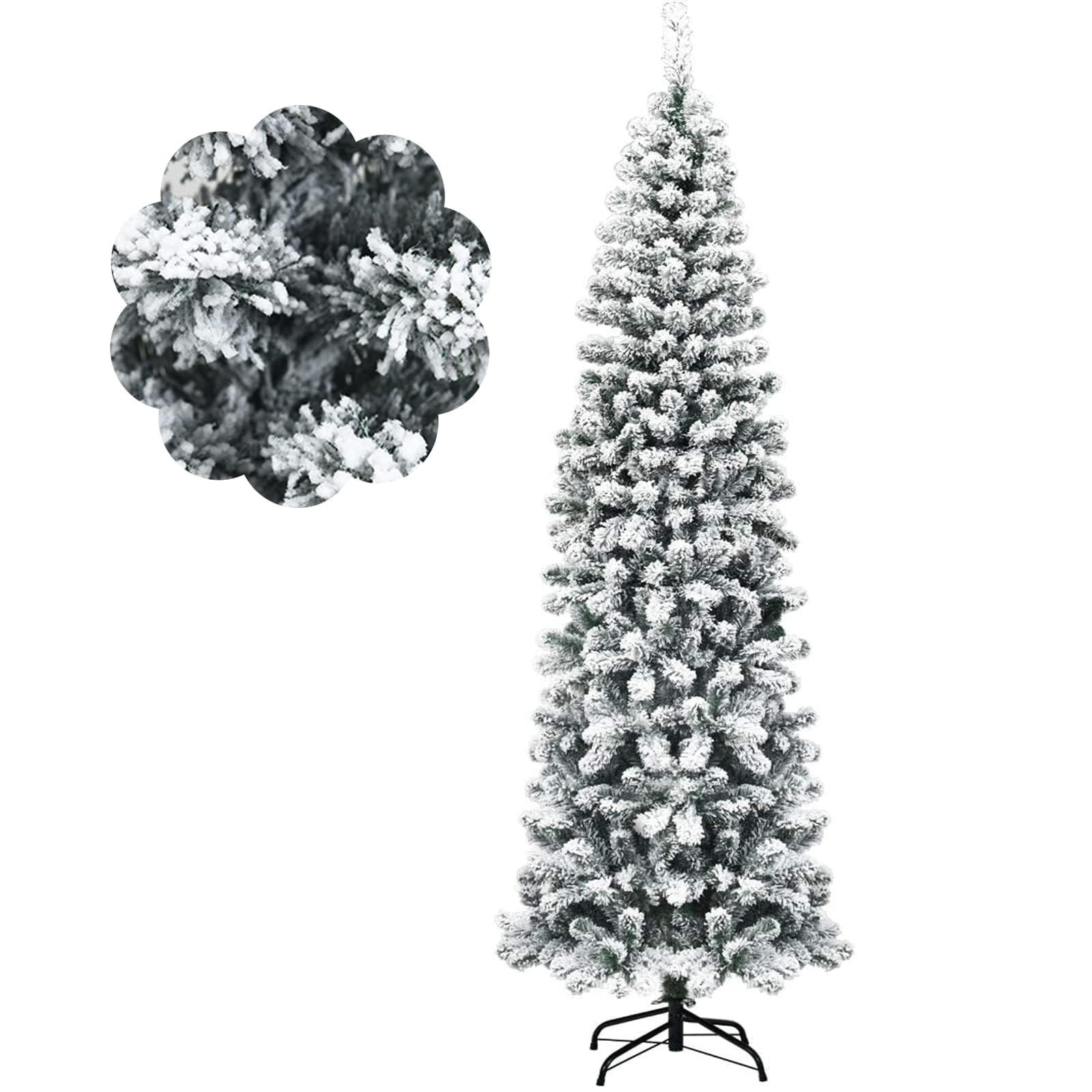 WEIHNACHTSBAUM Bleistiftform mit Schnee 225 cm grün - Grün, Metall (225cm) - COSTWAY