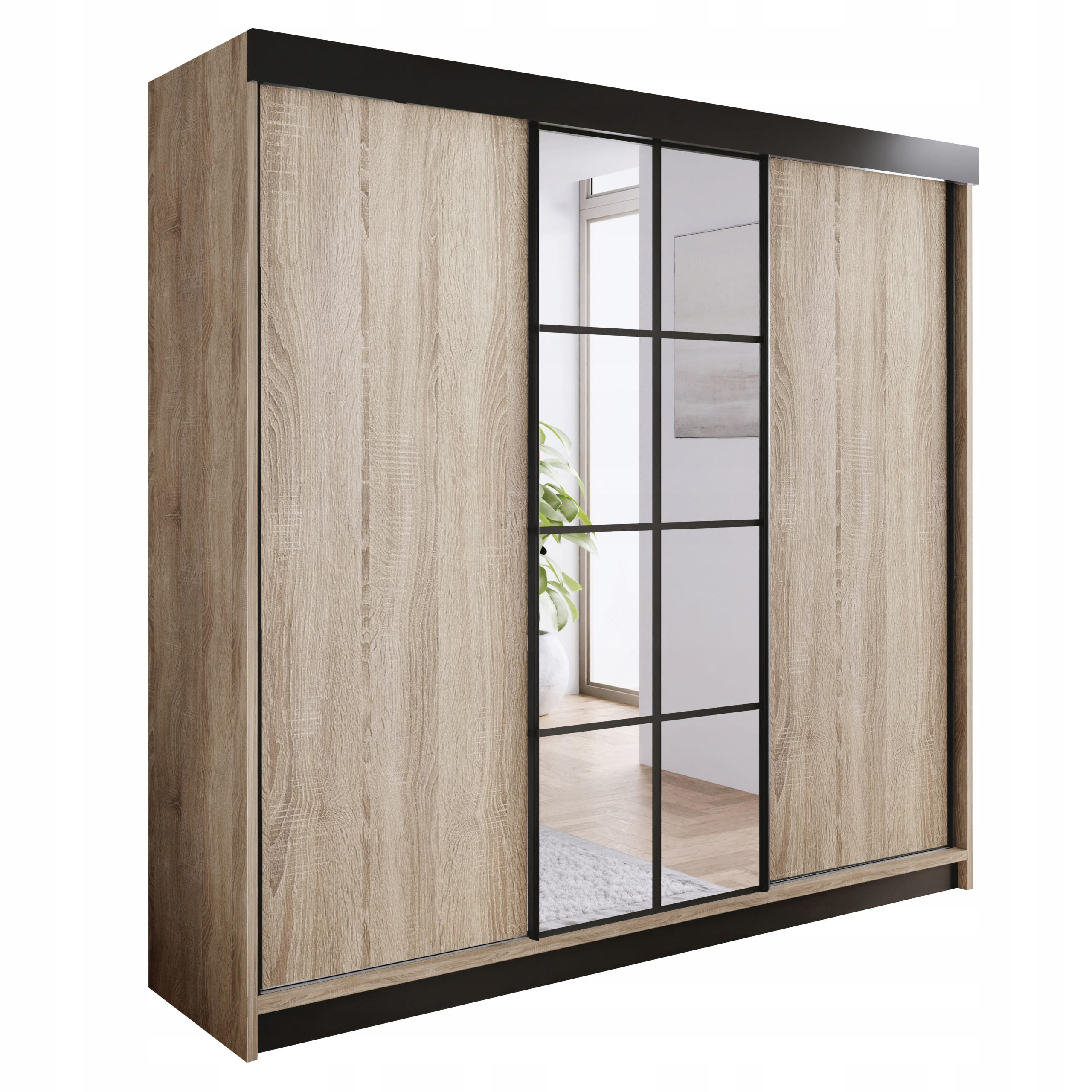 POSUVNÁ ŠATNÍ SKŘÍŇ ARI 1 se zrcadlem 250 - Dub Sonoma - Sonoma dub, kompozitní dřevo (250/200/62cm) - Kier Furniture