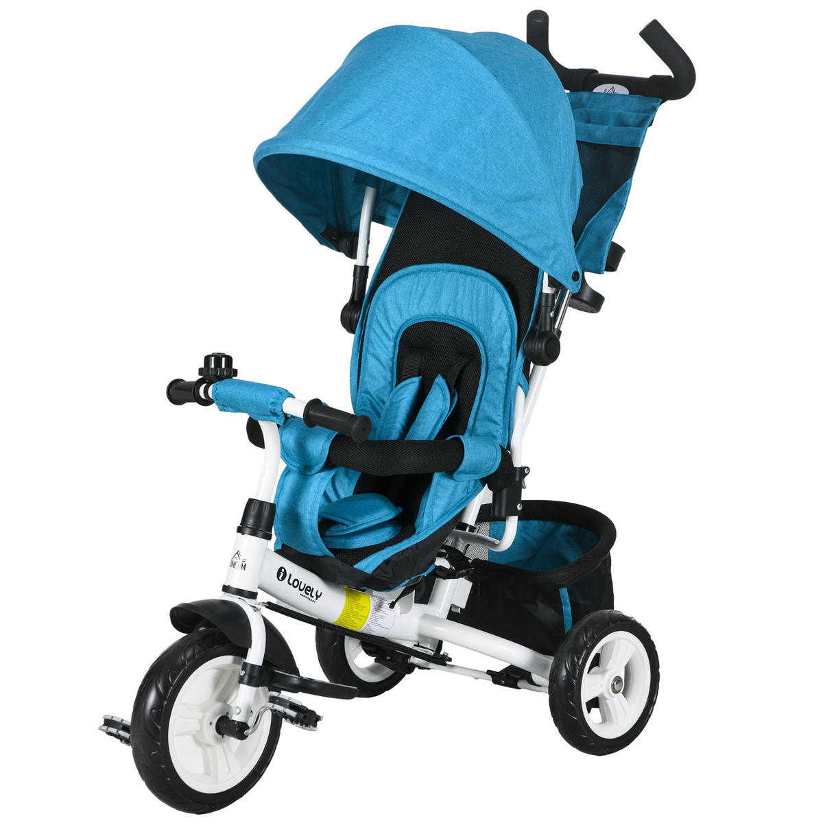 KINDER-DREIRAD DE-10480 6-in-1 mit Rückenkorb & Sonnendach Blau - Hellblau, Metall (102/49/102cm) - ComfortXL