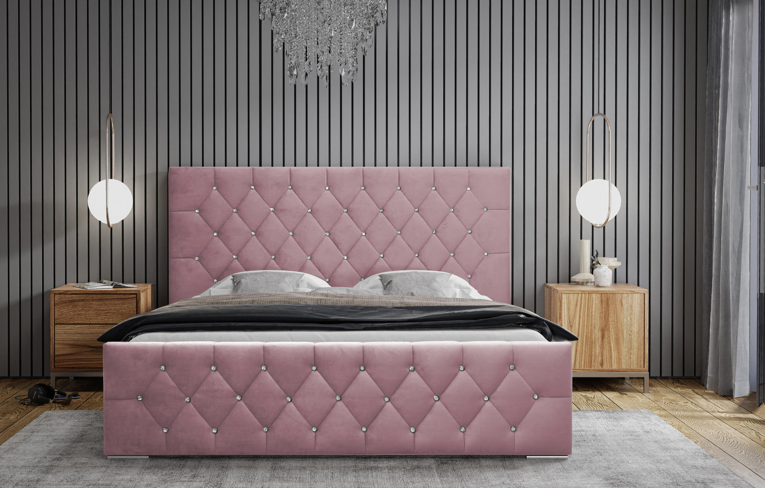 POLSTERBETT Langlebiges Polsterbett Mona I, modernes Design, geräumiger Bettkasten, pflegeleichter Stoff 140x200 cm, rosa - Schwarz/Rosa, Holzwerkstoff/Kunststoff (140/200cm) - DomoHome