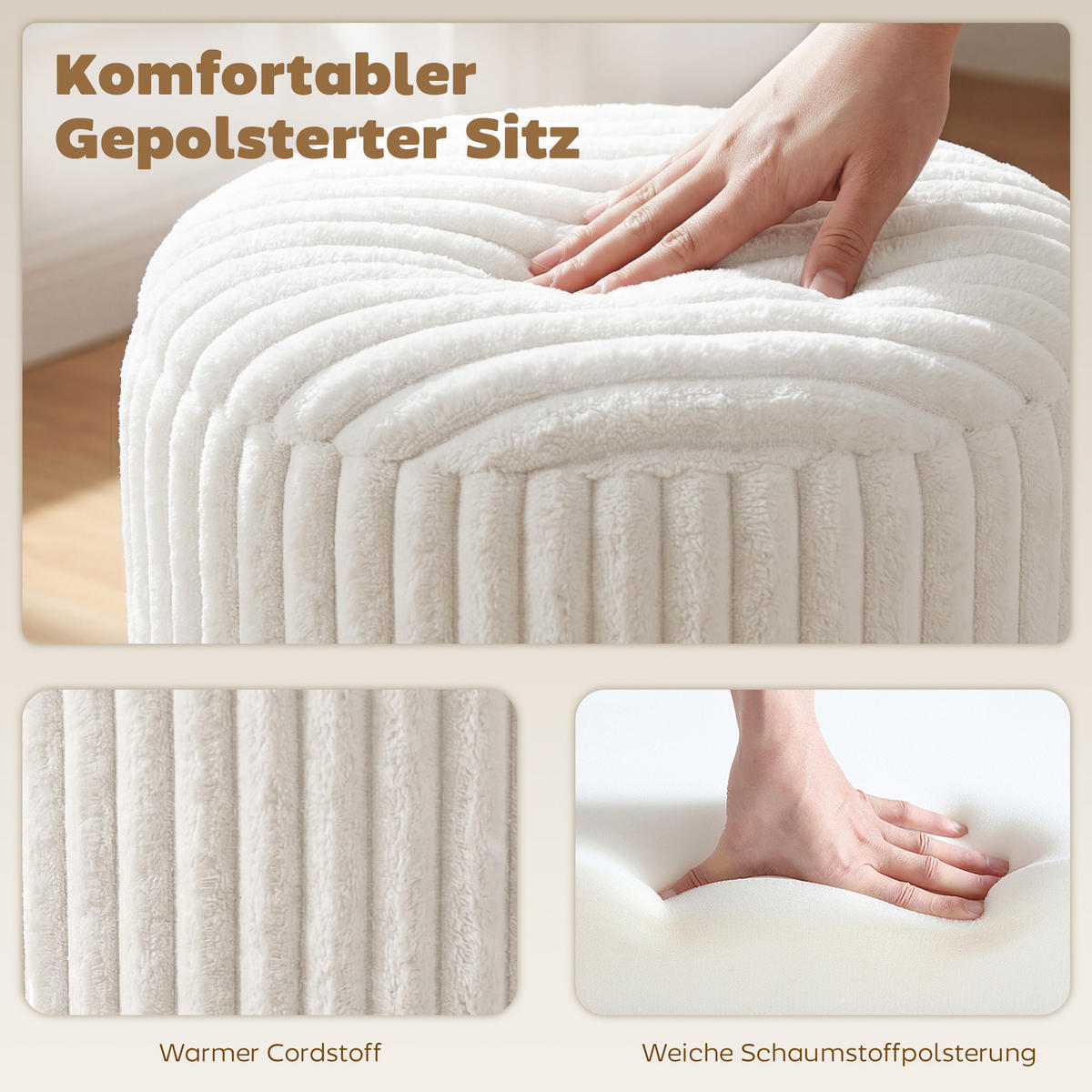 AUFBEWAHRUNGSHOCKER DE-07222 mit Wendedeckel und Cord Weiß - Weiß, Holzwerkstoff (35/45/35cm) - ComfortXL