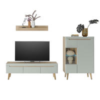 WOHNWAND 3-teilig pistazie grün, Eiche, skandinavisch 270 cm, Schrankwand mit Soft-Close-Funktion - Eichefarben/Pastellgrün, Glas/Eichenholz (270/170/40cm) - Furn.Design