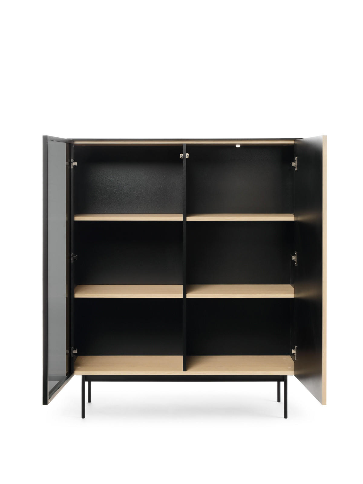 VITRINE DIJON WT107 107 cm (Vicenza Eiche, Glasplatte, Antisol-Glas, LED) - Eichefarben/Schwarz, Glas/Holz (107/127/39cm) - Ravio