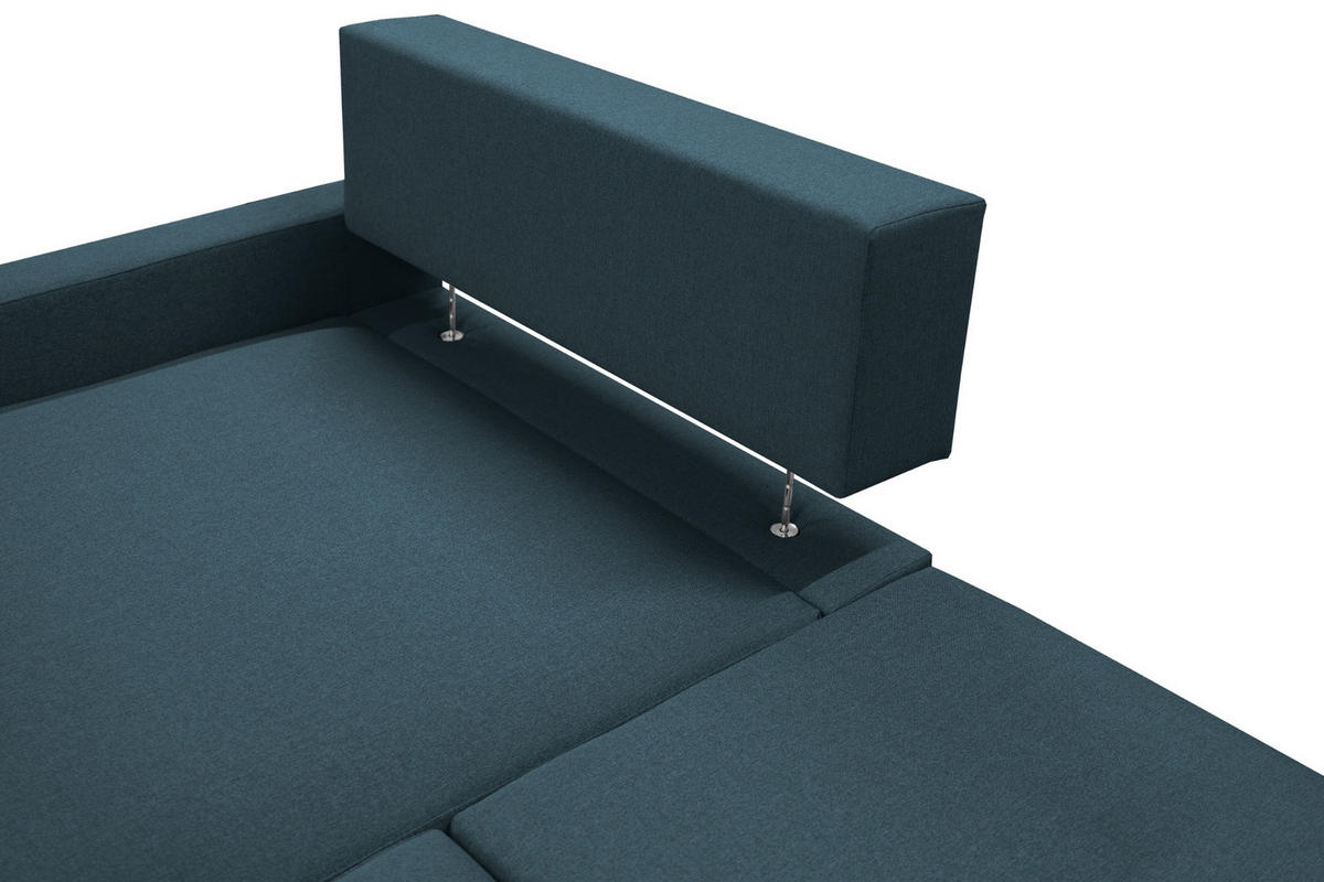 ECKSOFA Mit Schlaffunktion Und Bettzeugablage LUBEKA Stoff Faro Azurblau Links - Dunkelblau, Holz (140/147cm) - Kaiser Möbel