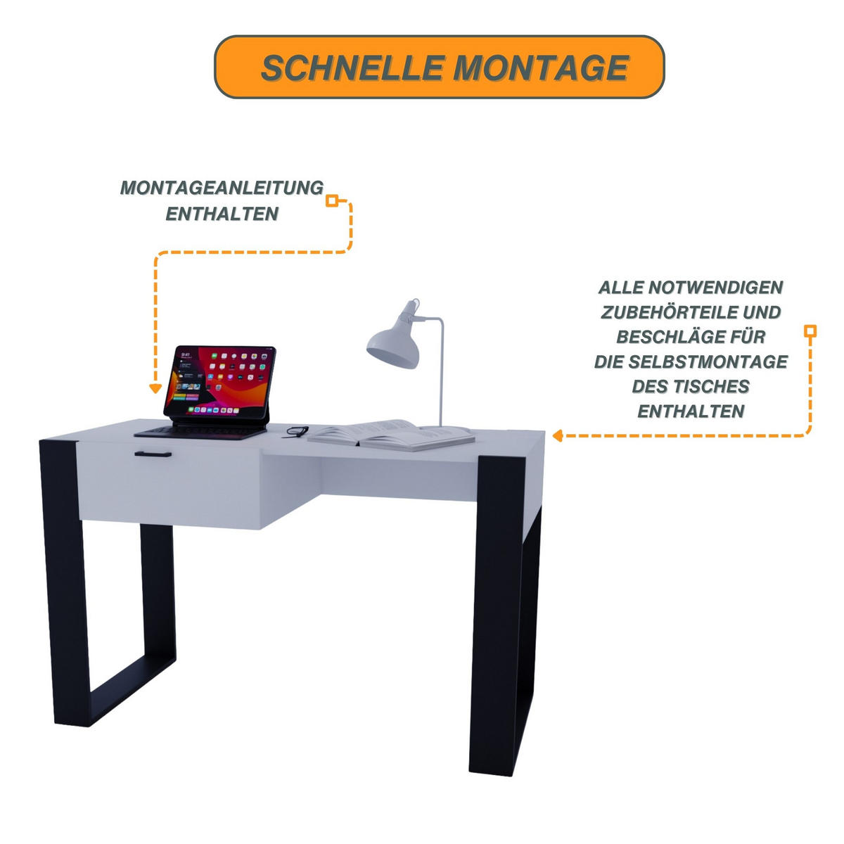 SCHREIBTISCH Weiß 120/73/53,6 cm - Schwarz/Weiß, Holzwerkstoff (53.6/120/73cm) - CraftPAK