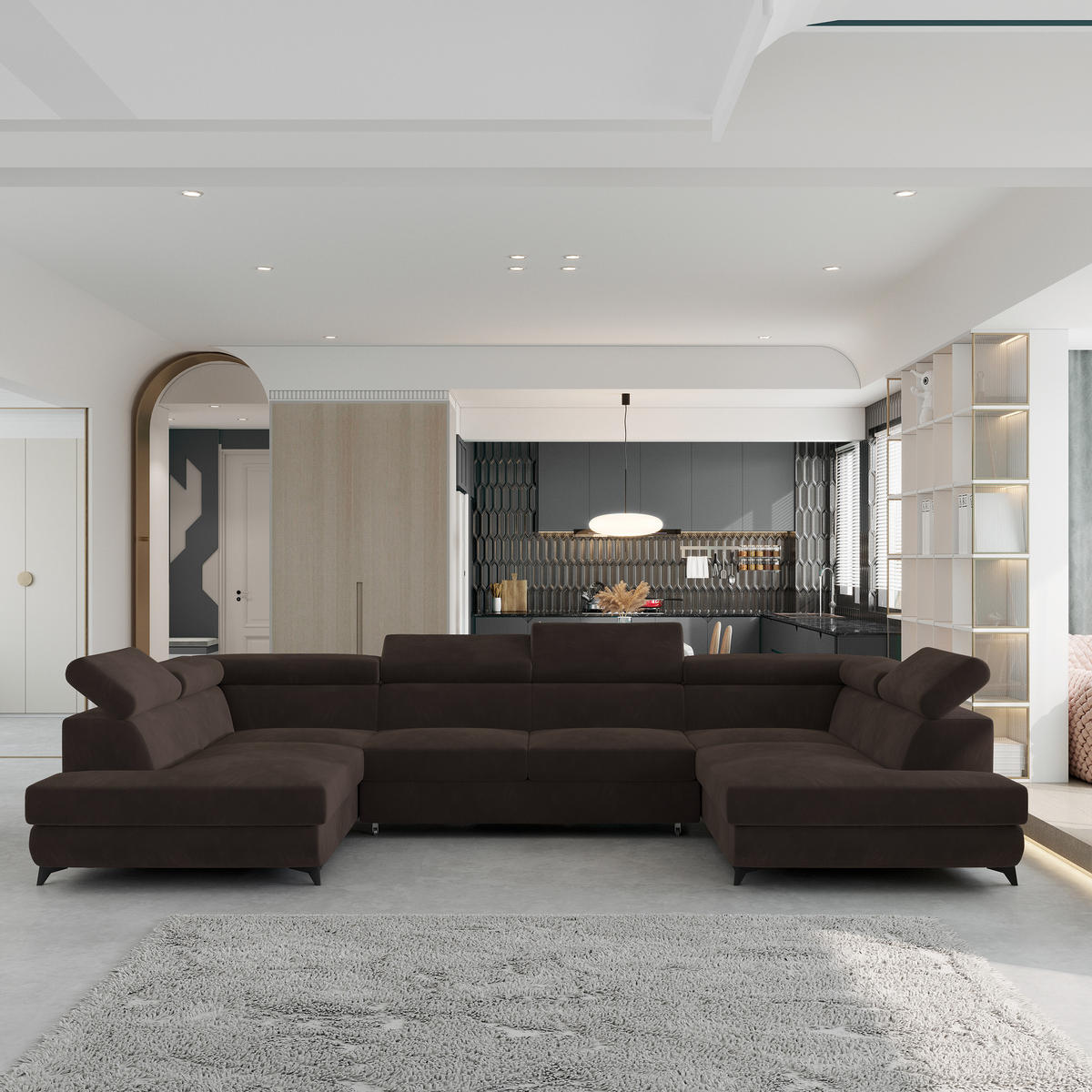 ROHOVÁ SEDAČKA VINTESSA hnědá - černá/hnědá, kov/dřevo (323/190cm) - MASSENO