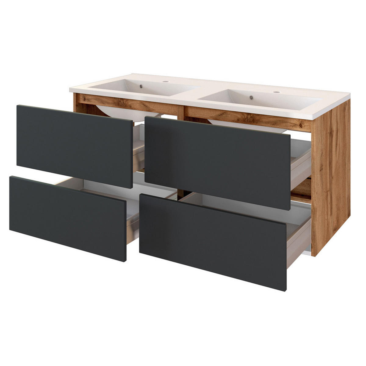 BADMÖBEL-SET 4-TLG. Lourosa-03 - Braun/Grau, Holzwerkstoff (180/200/47cm) - Lomado