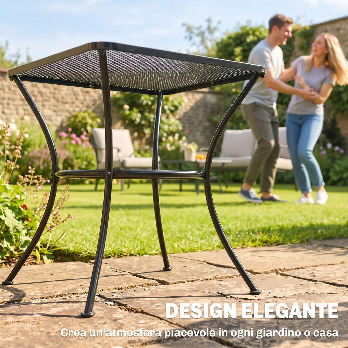 GARTENTISCH,QUADRATISCH Stahl perforiert 45x45x50cm,schwarz - Schwarz, Metall (45/45/50cm) - Vallsero