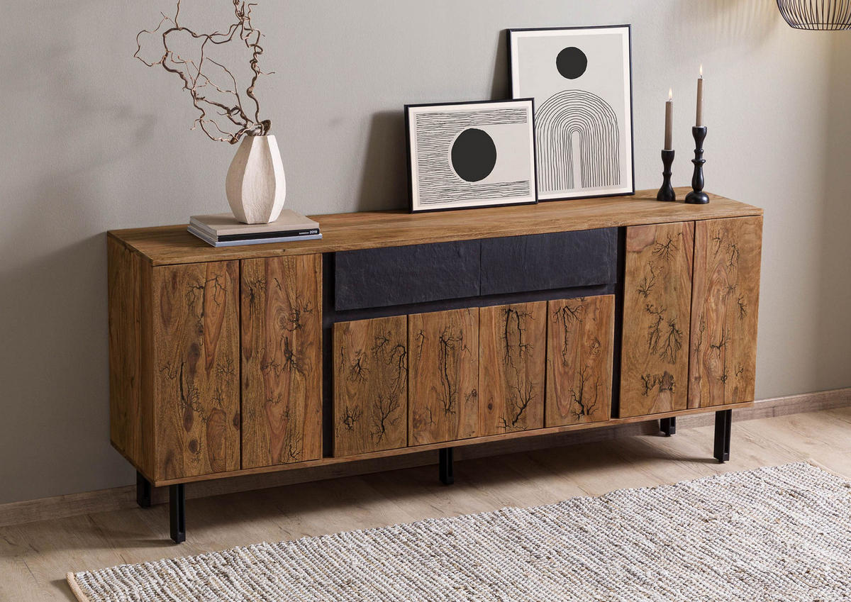 SIDEBOARD Sheesham 185x40x77 natur unbehandelt LICHTENBERG #116 - Braun, Holz (185/77/40cm) - Massivmoebel24