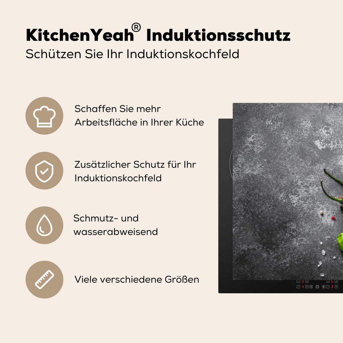 HERDABDECKPLATTE Pfeffer - Kräuter - Gewürze - Beton 77x59 cm - Rot, Kunststoff (77/0.2/59cm) - MuchoWow