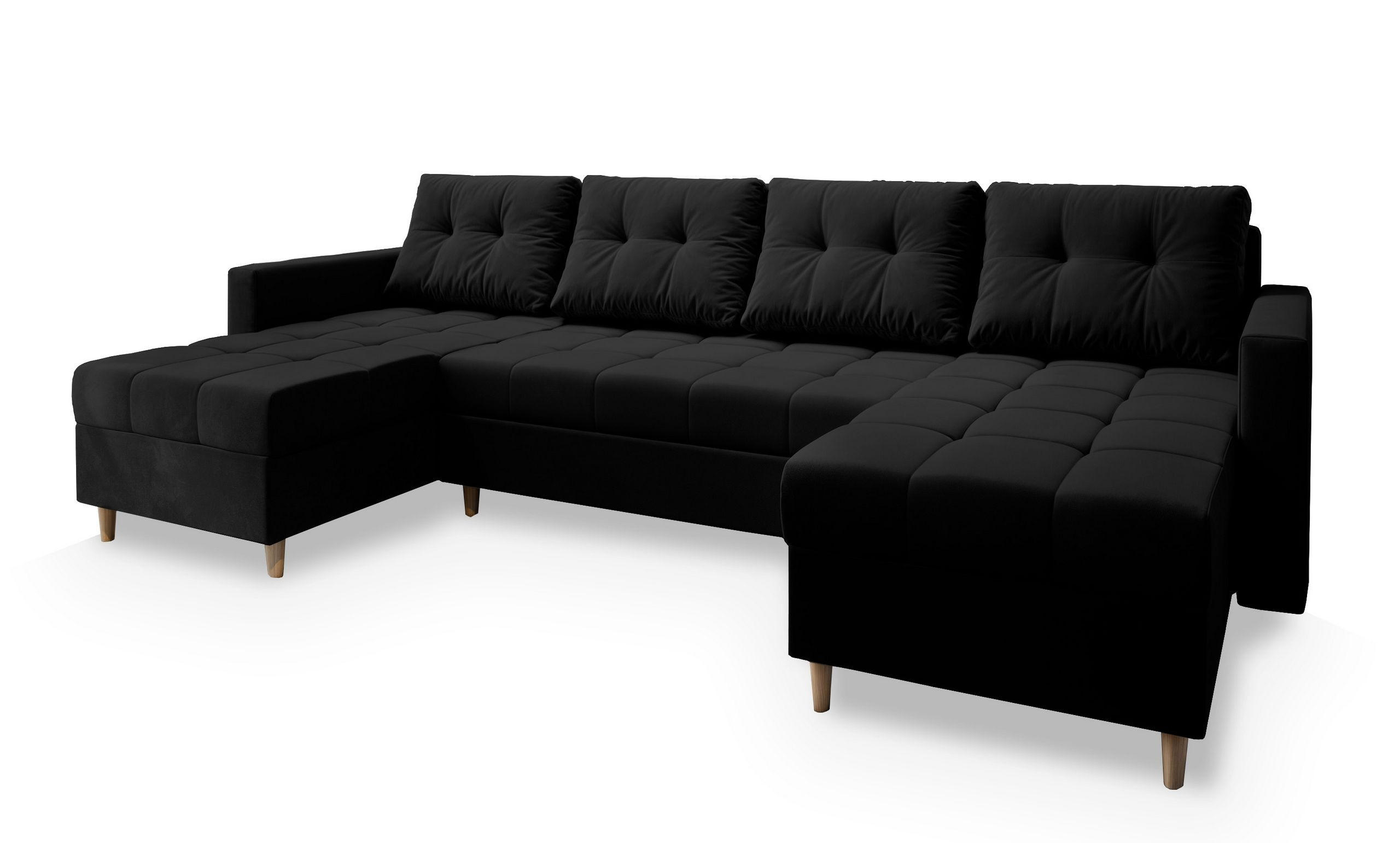 ROHOVÁ SEDAČKA MILO černá - černá/hnědá, dřevo/textil (285/140cm) - MASSENO