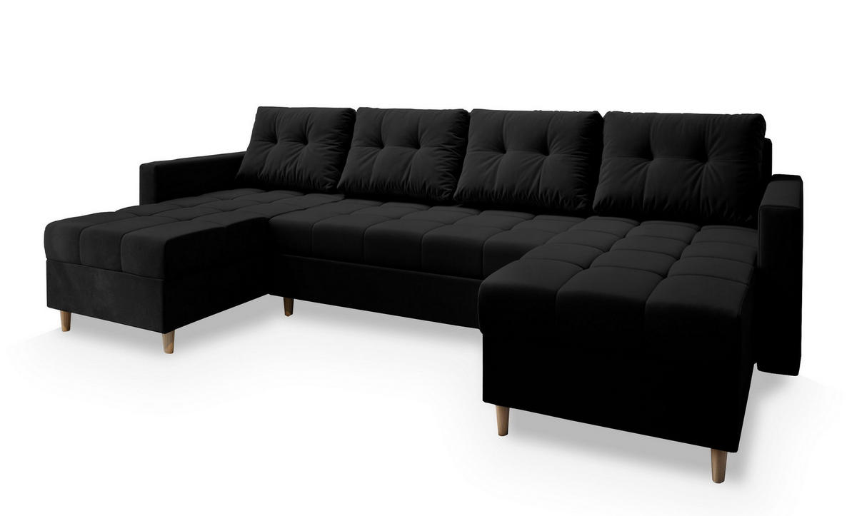 ROHOVÁ SEDAČKA MILO černá - černá/hnědá, dřevo/textil (285/140cm) - MASSENO