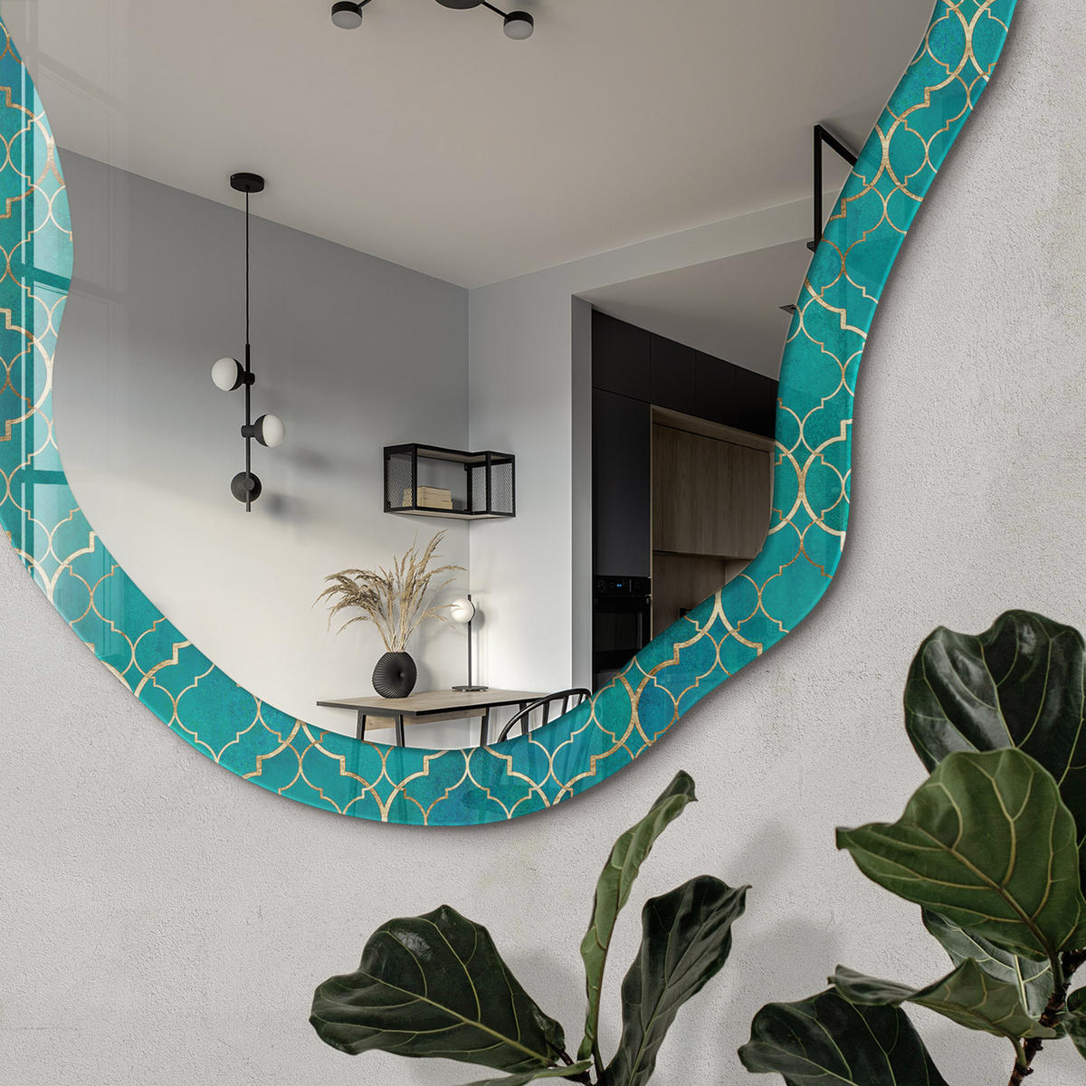 SPIEGEL 90x45 cm asymmetrisch mit Druck - Orientalisches Mosaik - Transparent, Glas (45/90/0.4cm) - TULUP