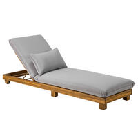 GARTENLIEGE - Akazie massiv / Polyester - Braun / Grau - Verstellbar - Braun/Grau, Holz/Textil (200/32/65cm) - home24