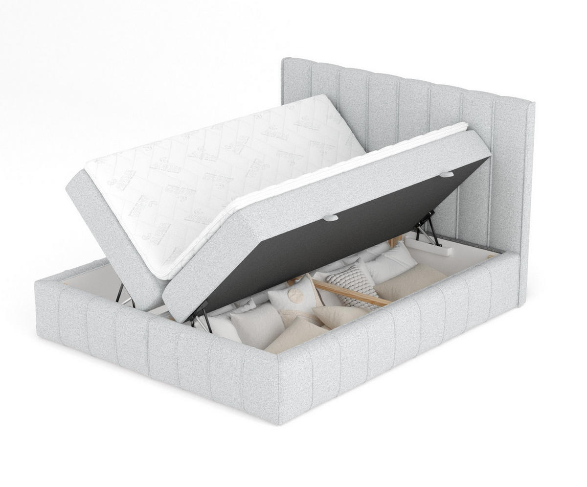 BOXBETT Moretti Hellgrau 140/200 cm mit Matratze und Topper - Hellgrau/Schwarz, Holz/Holzwerkstoff (140/200cm) - Maison de Reve