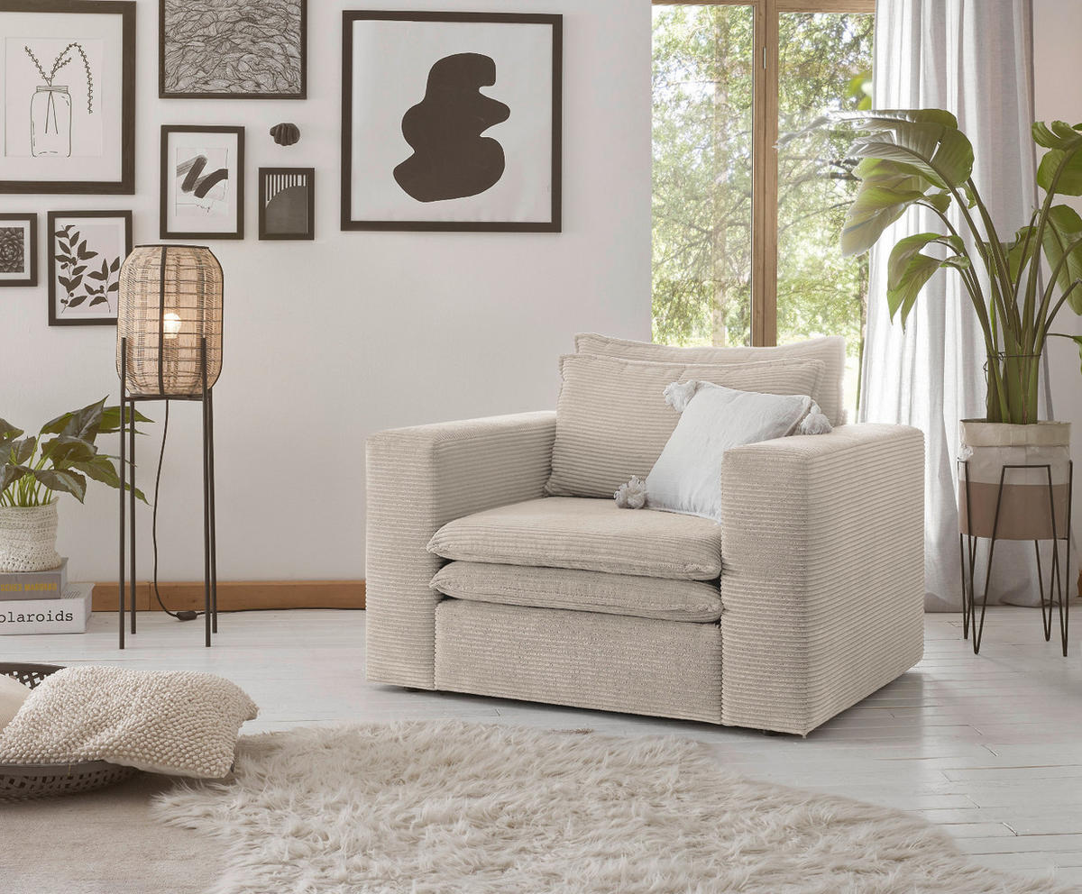 SESSEL beige Cord, Loungesessel 110 cm - Beige, Holz/Kunststoff (110/83/91cm) - Furn.Design