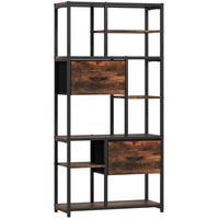 BÜCHERREGAL 72,5/30/150 cm mit 9 offenen Fächern und 2 Stoffschubladen - Braun, Holzwerkstoff (72.5/150/30cm) - BEAOK