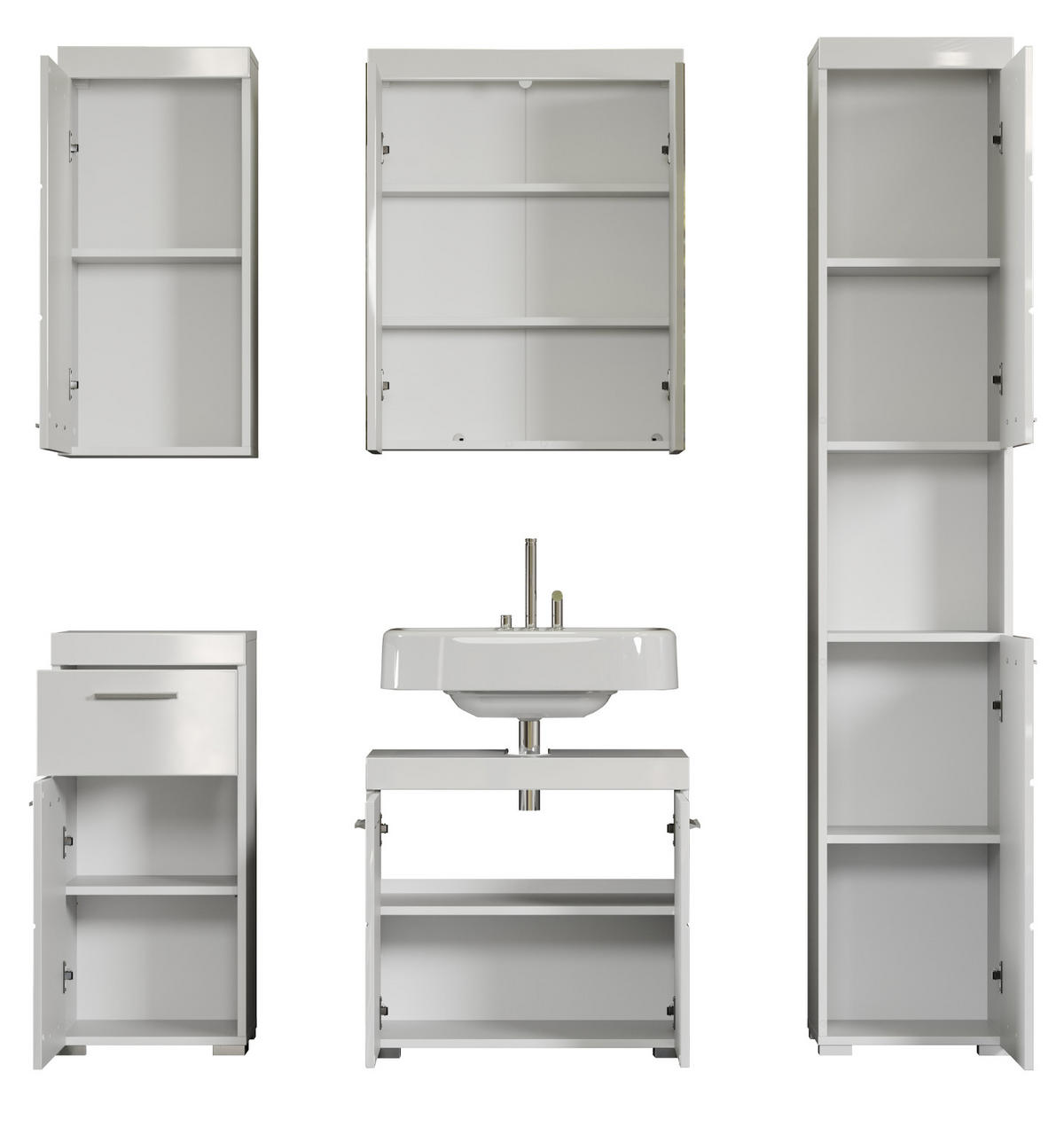 BADMÖBEL-SET weiß Hochglanz 5-teilig 163 x 190 cm, Badkombination in modernem Design - Weiß, Glas/Holzwerkstoff (163/190/34cm) - Top.Furn