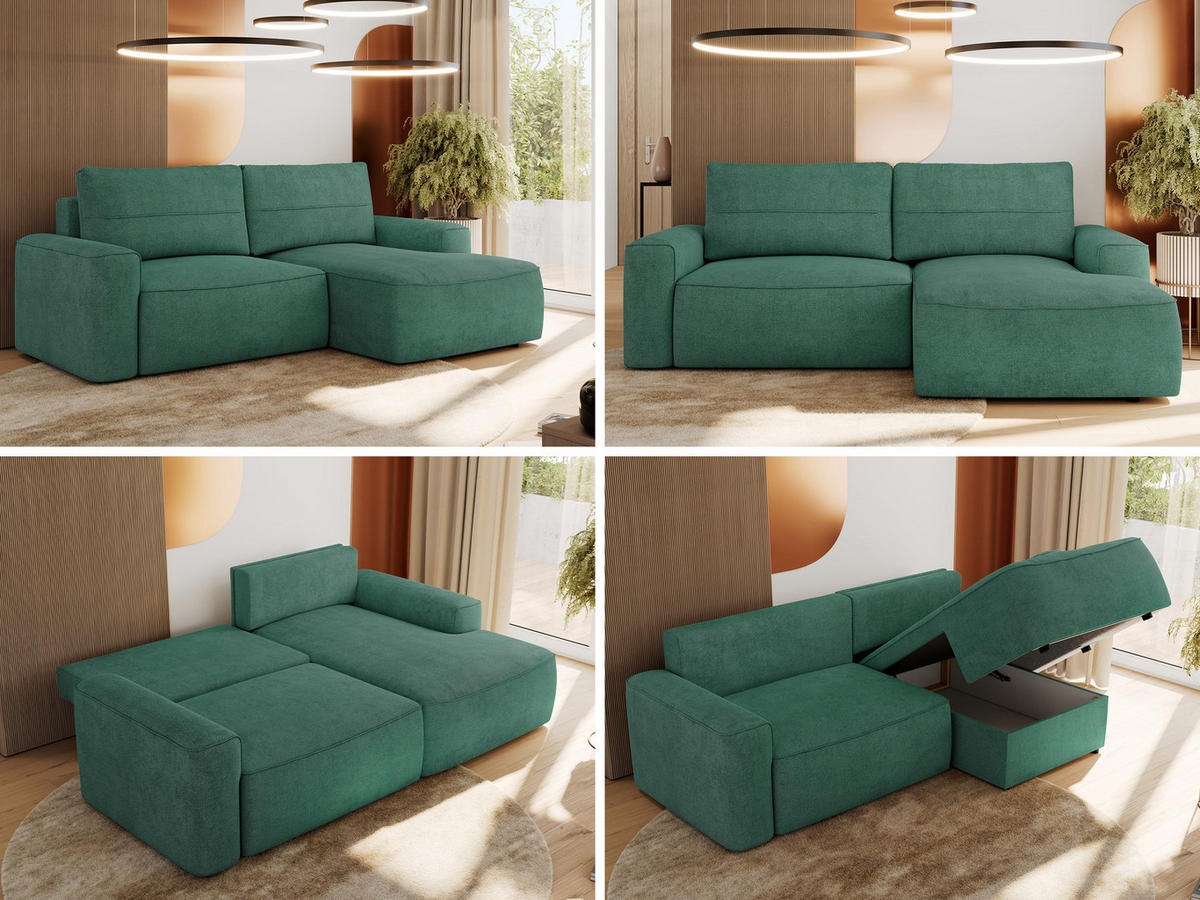 ECKSOFA BELLUNO L Grün Strukture - Rechts - Schwarz/Grün, Textil (233/144cm) - MKS