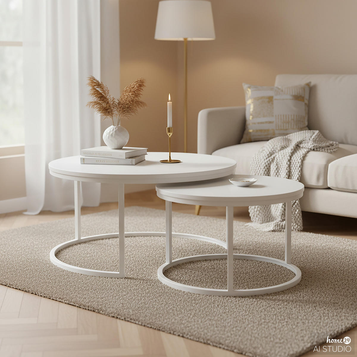 COUCHTISCH 2er-Set - Kaschmir - Beige, Holzwerkstoff/Metall (74/74/40cm) - home24