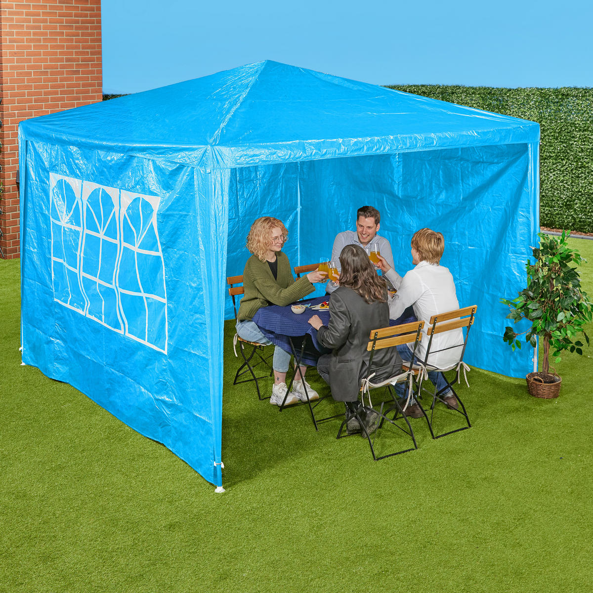 3XPAVILLON-SEITENTEILE - Blau/Weiß, Kunststoff (300/200/0.1cm) - Relaxdays