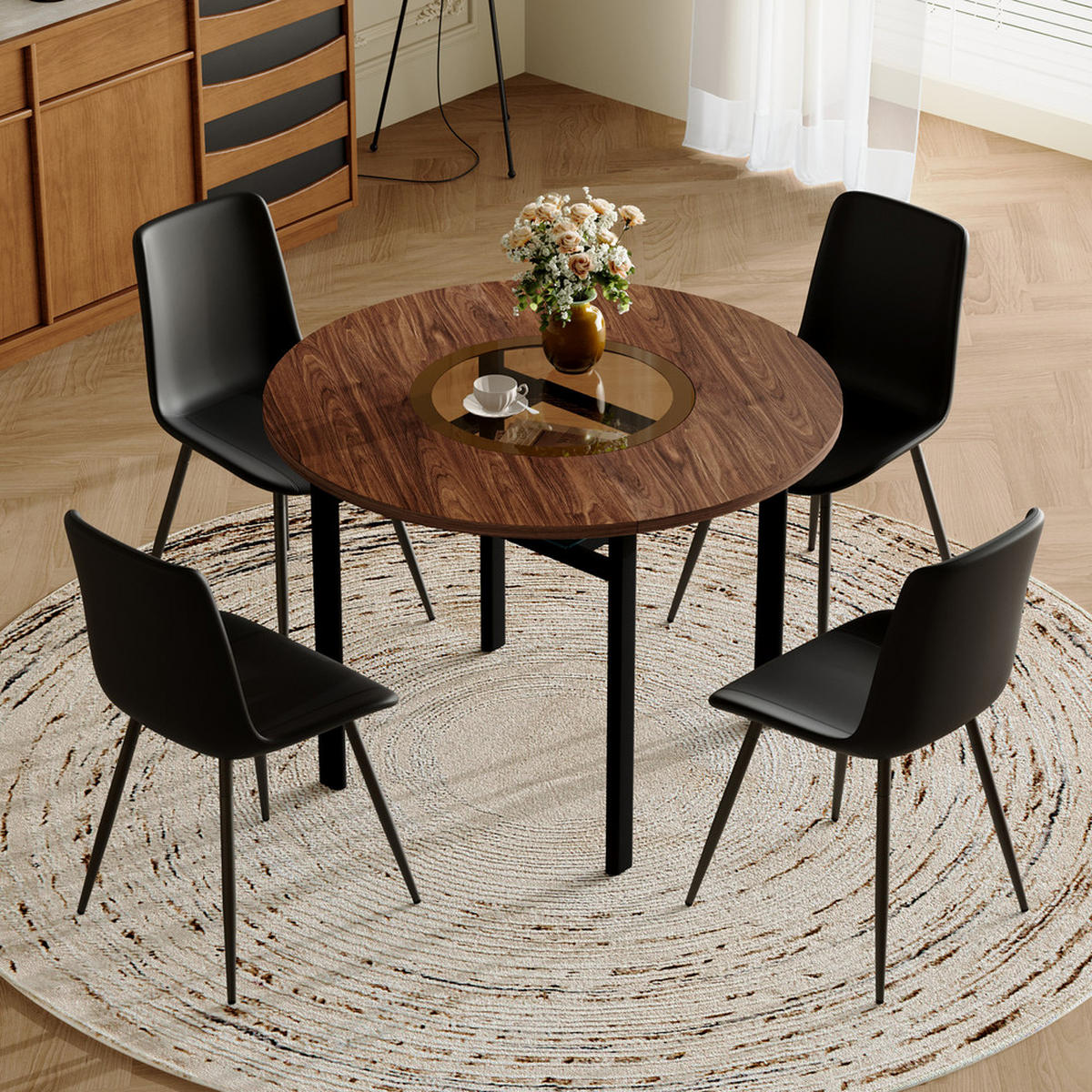 TISCHGRUPPE 5-tlg 4 Personen Holzoptik Braun - Schwarz, Holz/Metall (63/22/113.5cm) - Raelunyi