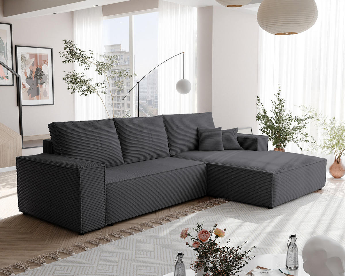 ECKSOFA NOVA mit Schlaffunktion und Bettkasten Dunkelgrau - Dunkelgrau, Holzwerkstoff/Kunststoff (250/90cm) - Idohome