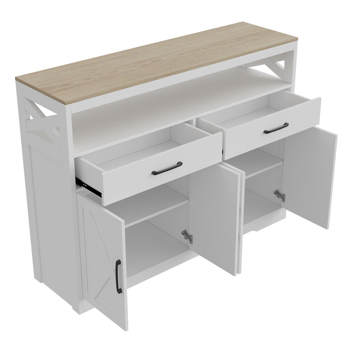 SIDEBOARD Modern mit 4 Türen & 2 Schubladen 140/40/105 cm Weiß/Eiche - Weiß, Holzwerkstoff (140/105/40cm) - Creahappy