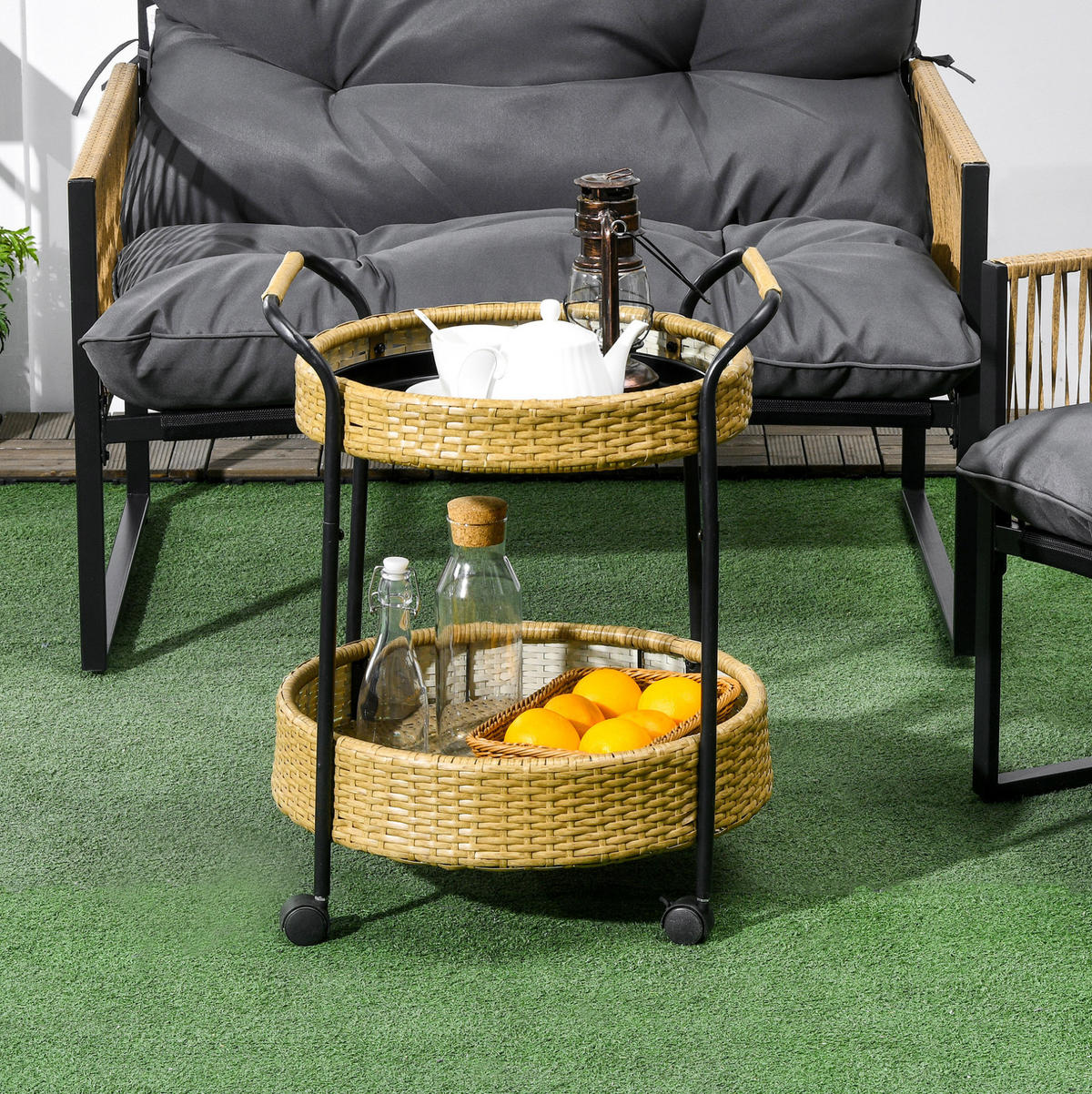 SERVIERWAGEN 2-stöckig Φ50 x 66 cm Polyrattan Gelb - Gelb, Kunststoff (50/66/50cm) - Beauniv