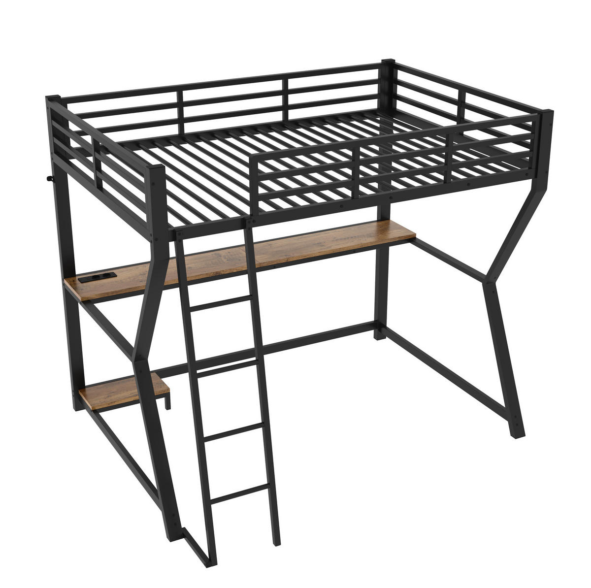 HOCHBETT 90/200 cm aus Metall/MDF mit Schreibtisch und LED-Beleuchtung Schwarz - Schwarz, Metall (90/200cm) - Modenvie